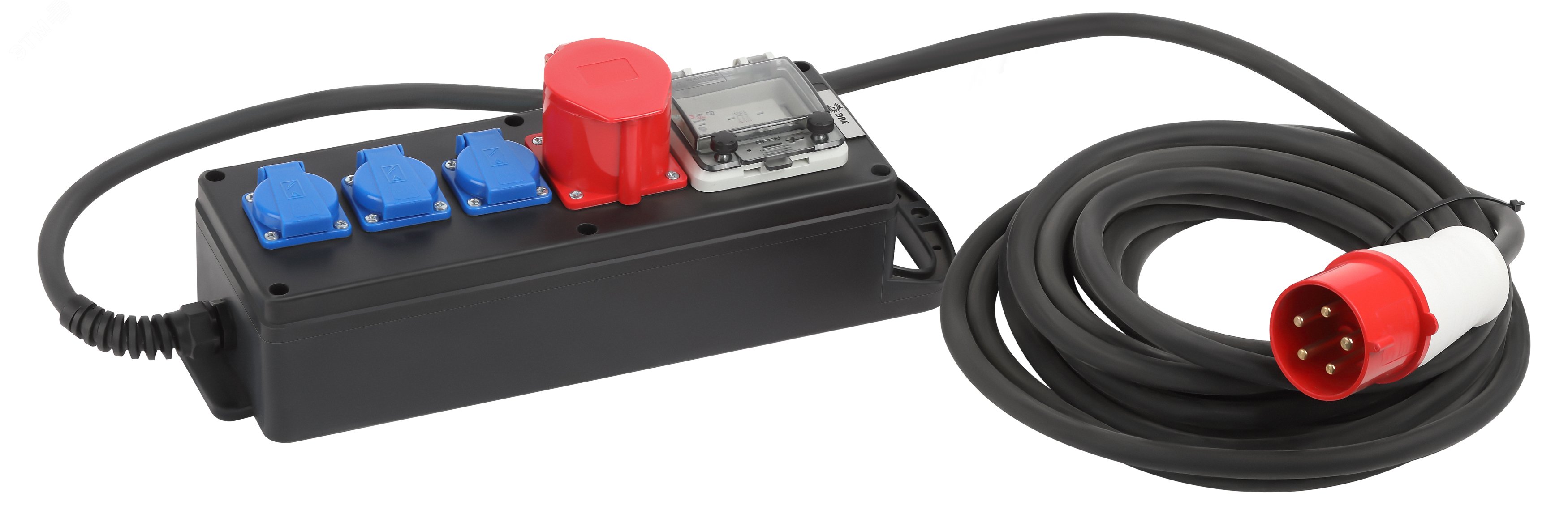 Изображение товара Удлинитель силовой IND380-SF-4e-5x4-20m-IP44 380В на каучуковой колодке 4 розетки 1xCEE 5P/3xSCHUKO 20м КГ 5х2,5 (шт)