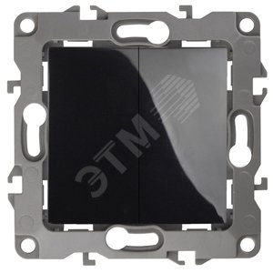 Изображение товара Выключатель двухклавишный скрытого монтажа чёрный 10А 250В автоматические (безвинтовые) ЭРА 12 12-1104-06 (шт)