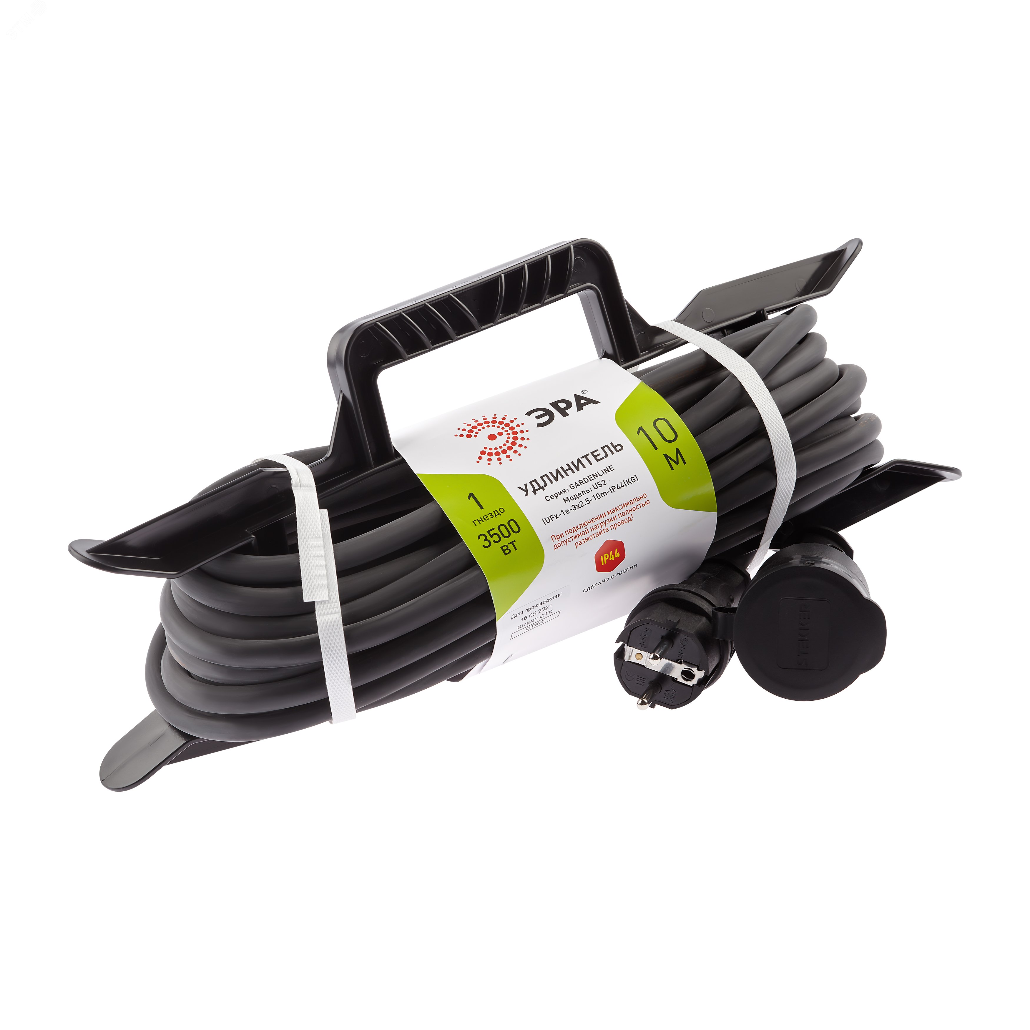 Изображение товара Удлинитель силовой ЭРА UFx-1e-3x2-10м-IP44 с заземлением и одной розеткой