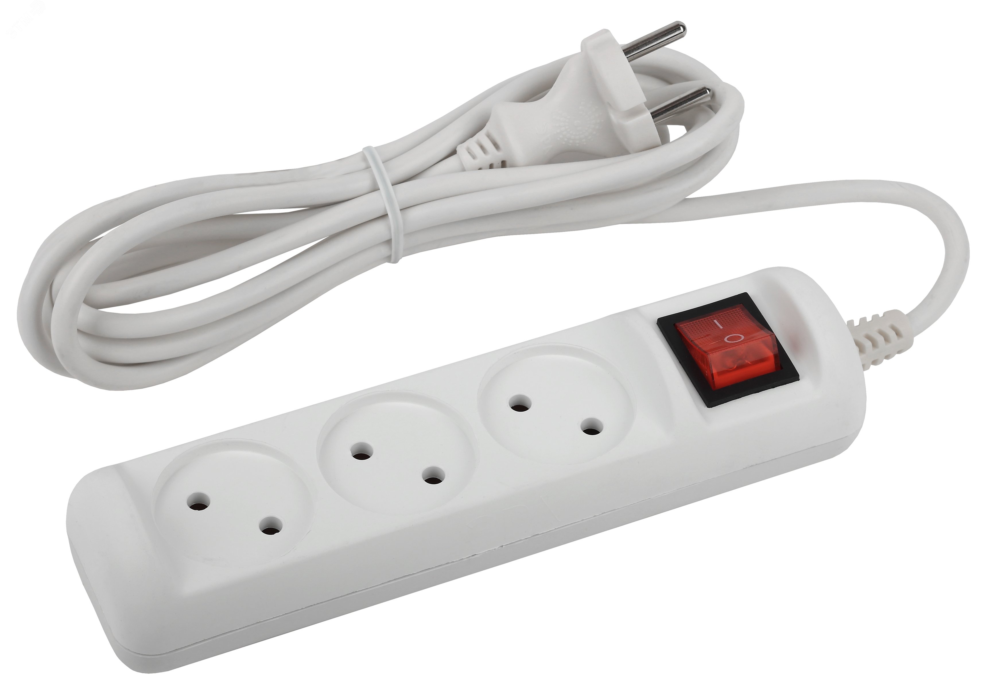 Изображение товара Удлинитель электрический ЭРА U-3s-3м 2x1мм2 без заземления с выключателем 3 розетки 3м