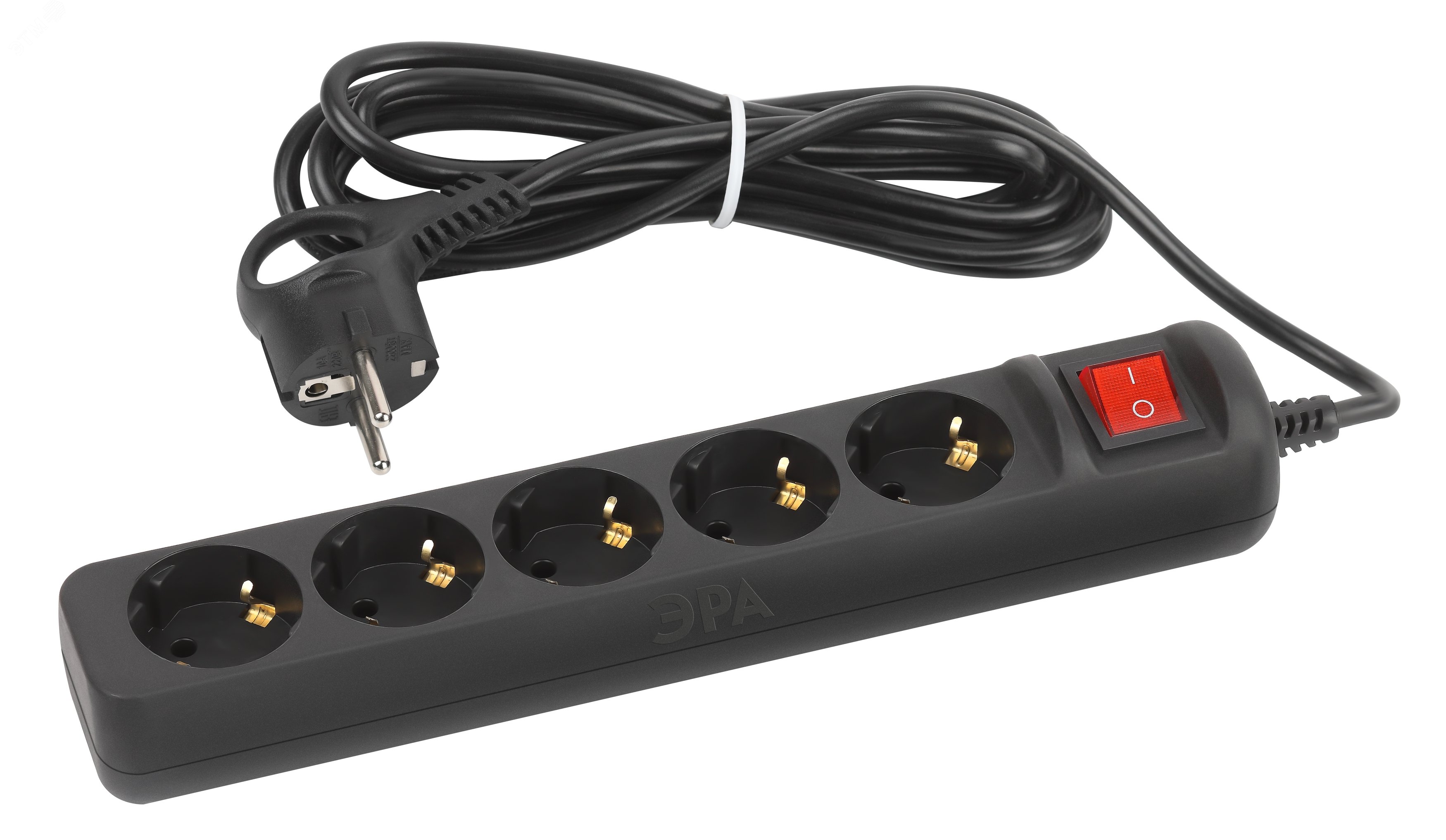 Изображение товара Удлинитель электрический UX-5es-3m-B 5 розеток с заземлением 3 м Эра