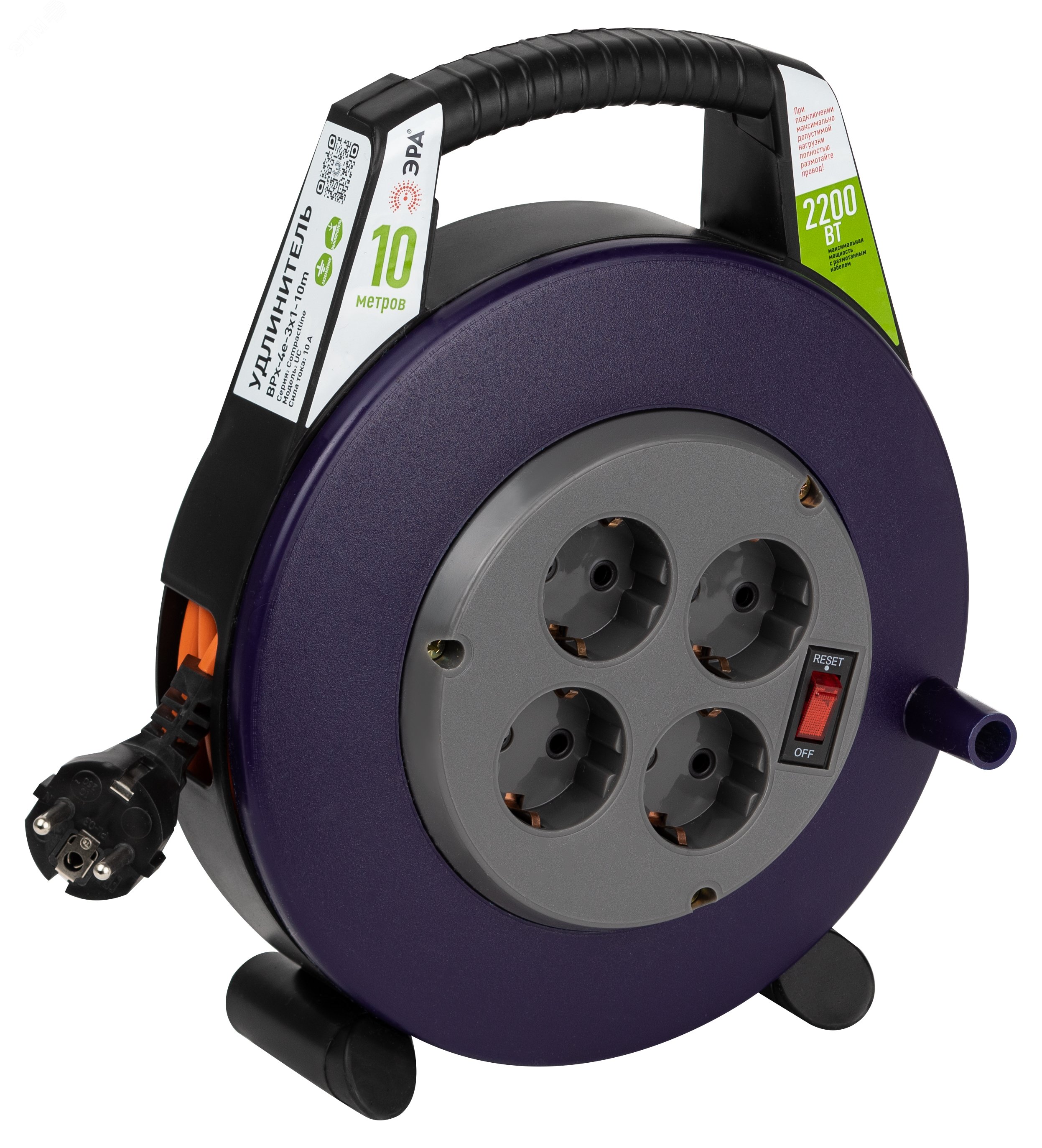 Изображение товара Удлинитель силовой ЭРА BPx-4e-3x1-10m с заземлением и выключателем