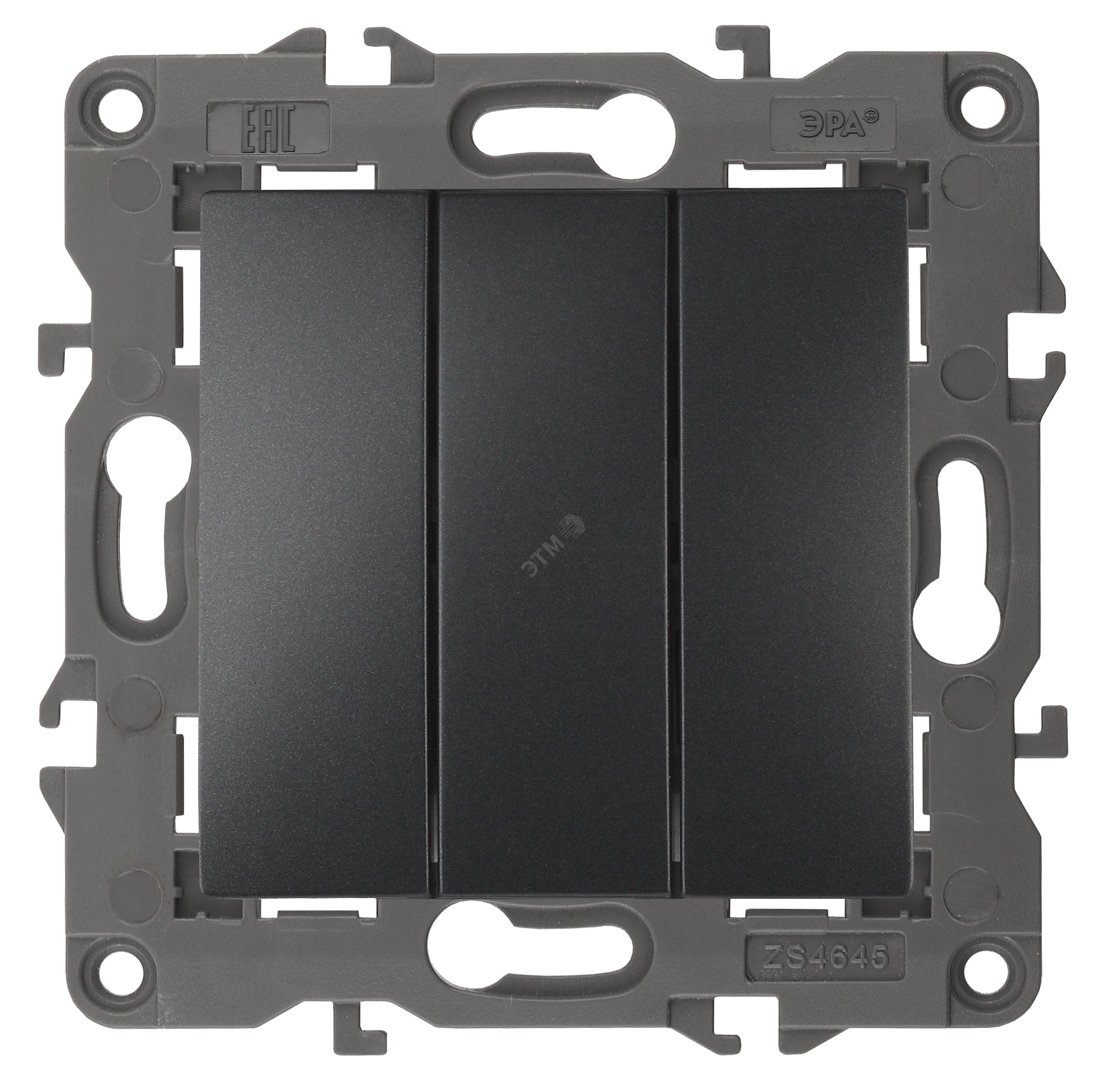 Изображение товара Выключатель трехклавишный в рамке для скрытого монтажа ЭРА Elegance антрацит 10А