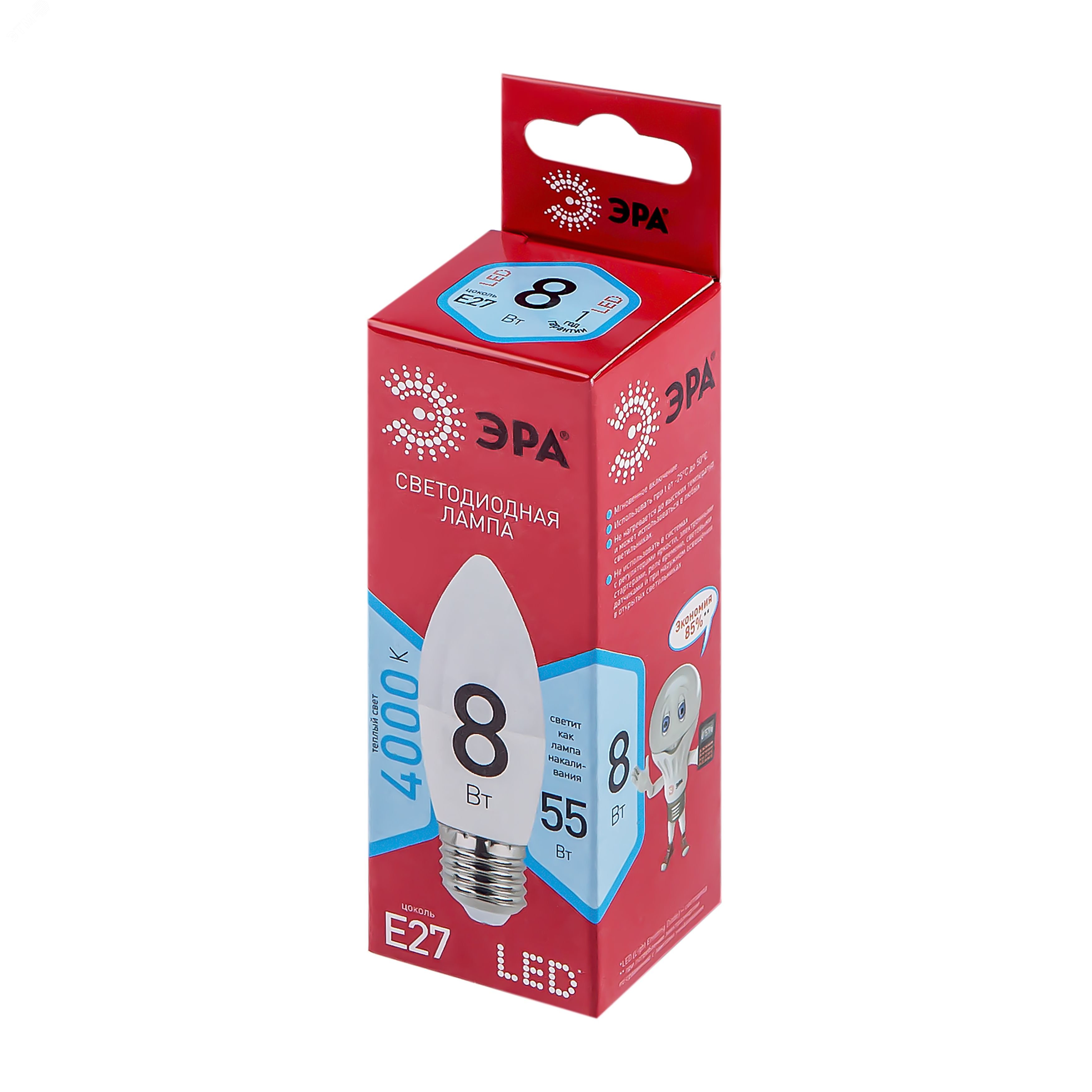 Лампа светодиодная Е27 8 Вт свеча нейтральный белый свет RED LINE LED B35-8W-840-E27 R E27 / ЭРА Б0050695 ЭРА - превью 2