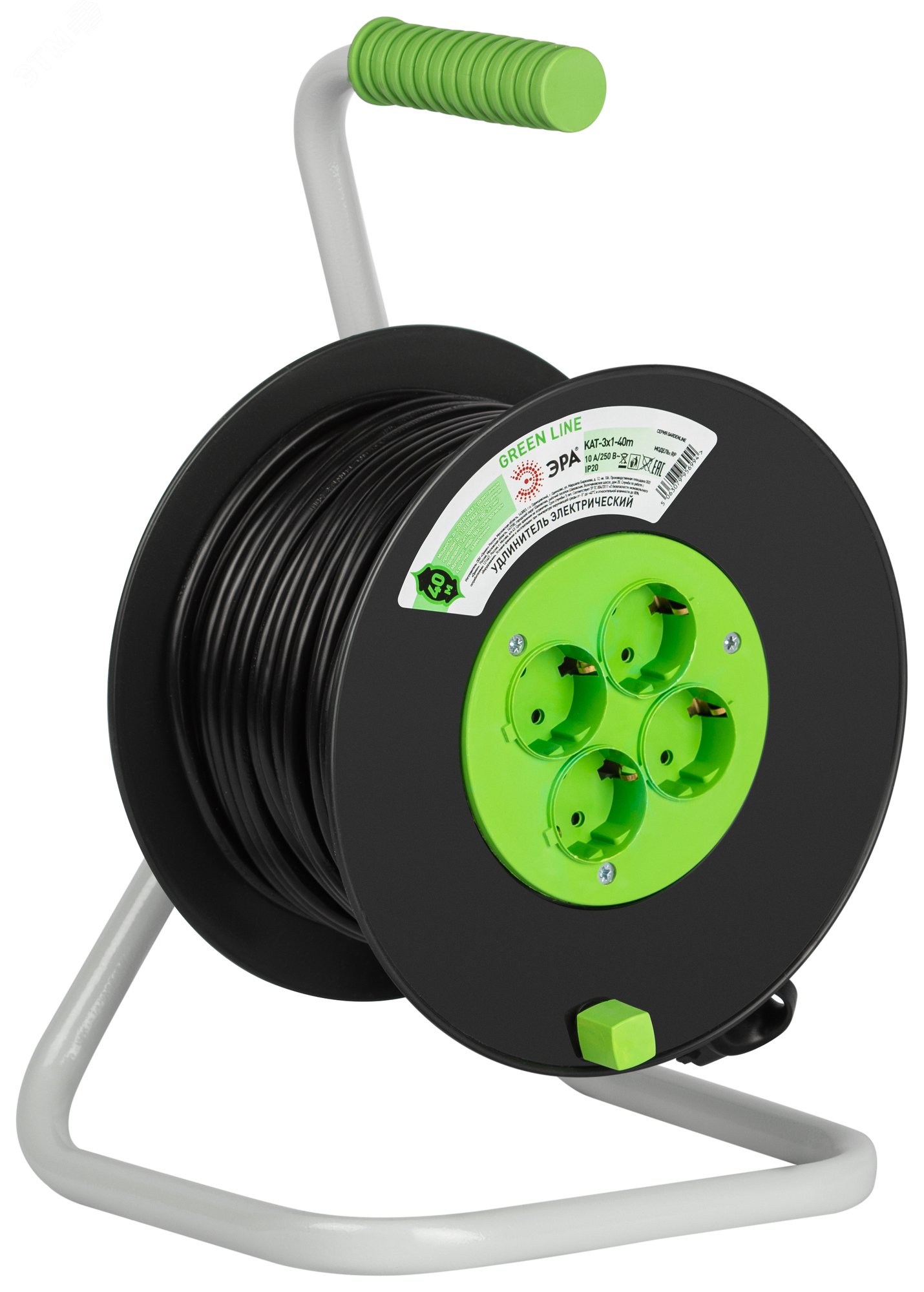 Изображение товара Удлинитель силовой на катушке 40м GREEN LINE ЭРА с 4 розетками и заземлением