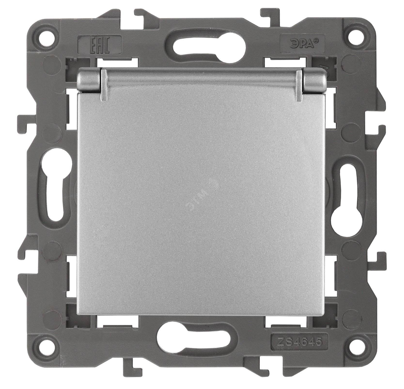 Изображение товара Розетка однофазная скрытого монтажа, в рамку с заземлением со шторками алюминий с крышкой 16А 250В IP20 автоматические (безвинтовые) зажимы 14-2103-03 Эра Elegance (шт)