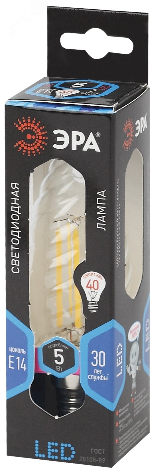 Лампа светодиодная филаментная F-LED BTW-5W-840-E14 (филамент, свеча витая, 5Вт, нейтр, E14 (10/100/2800) Б0027936 ЭРА - превью 2