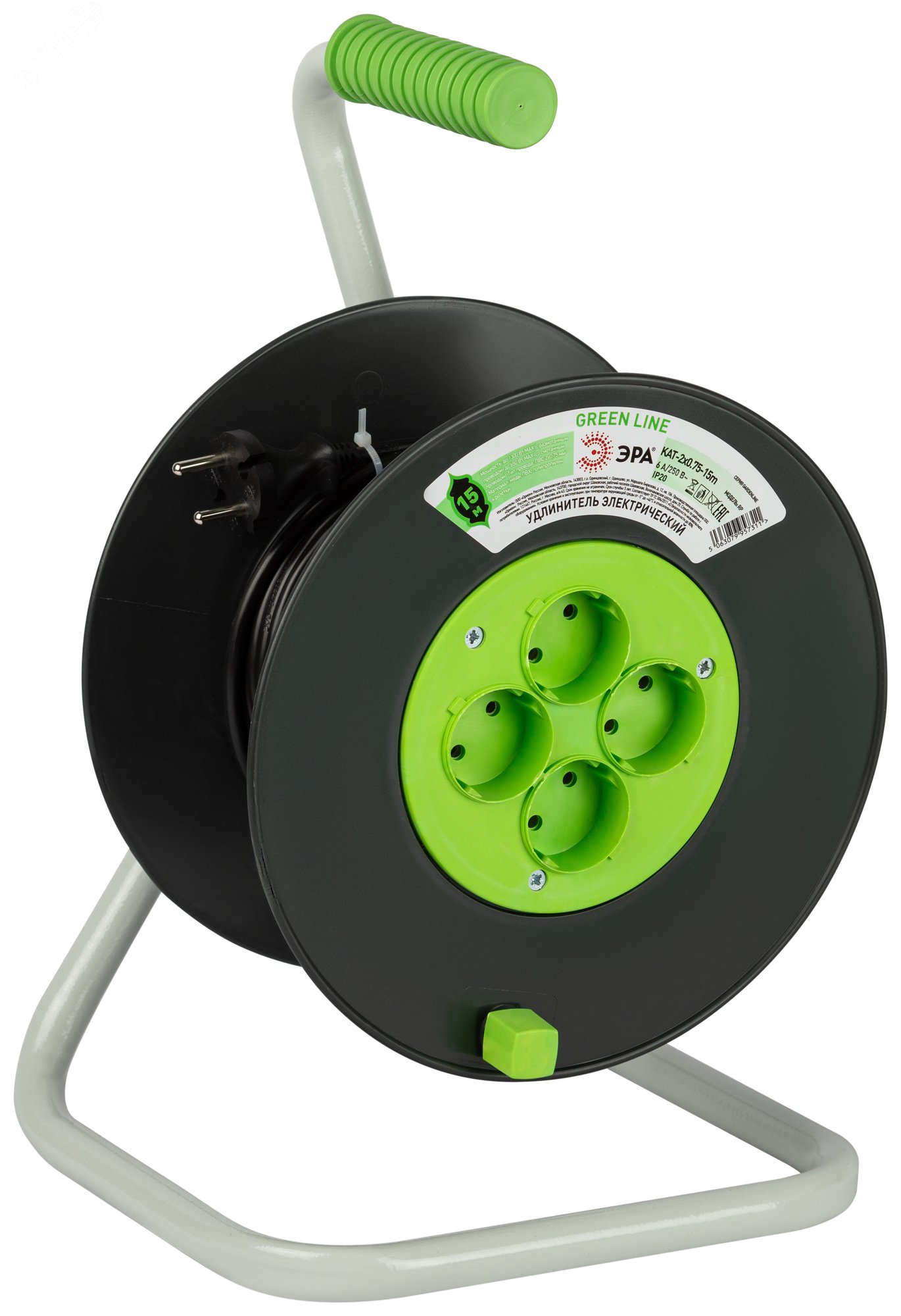 Изображение товара Удлинитель силовой Green Line ЭРА 15 м 4 розетки без заземления на катушке