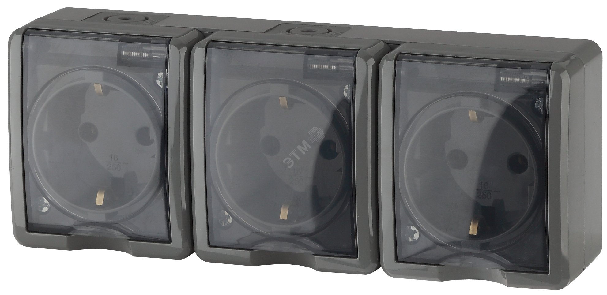 Изображение товара Розетка наружная тройная с заземлением IP54 Эра Эксперт 16А 250В серый