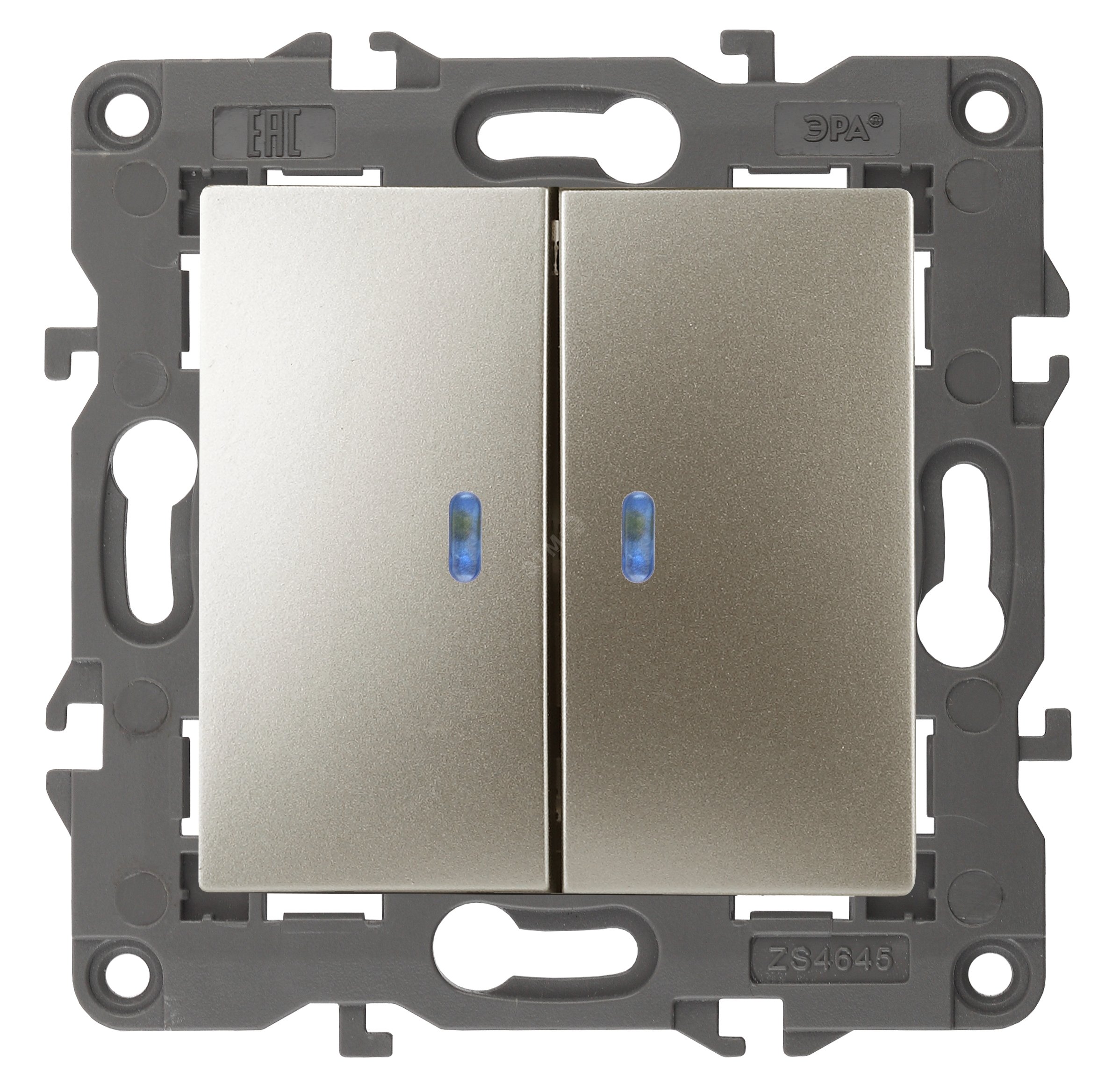 Изображение товара Двухклавишный выключатель с подсветкой ЭРА Elegance шампань 10А 250В IP20