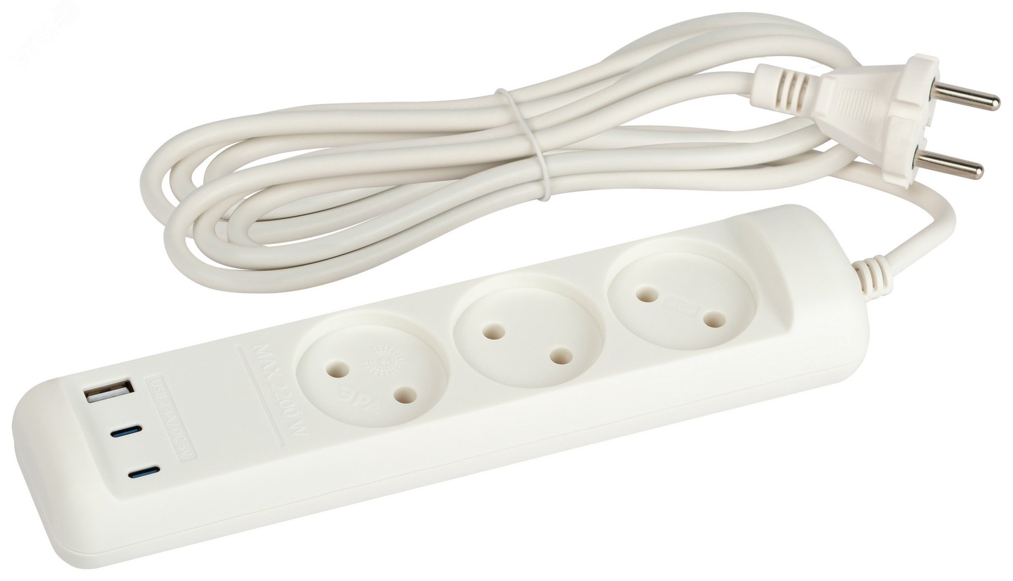 Изображение товара Удлинитель электрический ЭРА U-3-3м-USB-W 3 розетки и 3 USB порта 3 метра