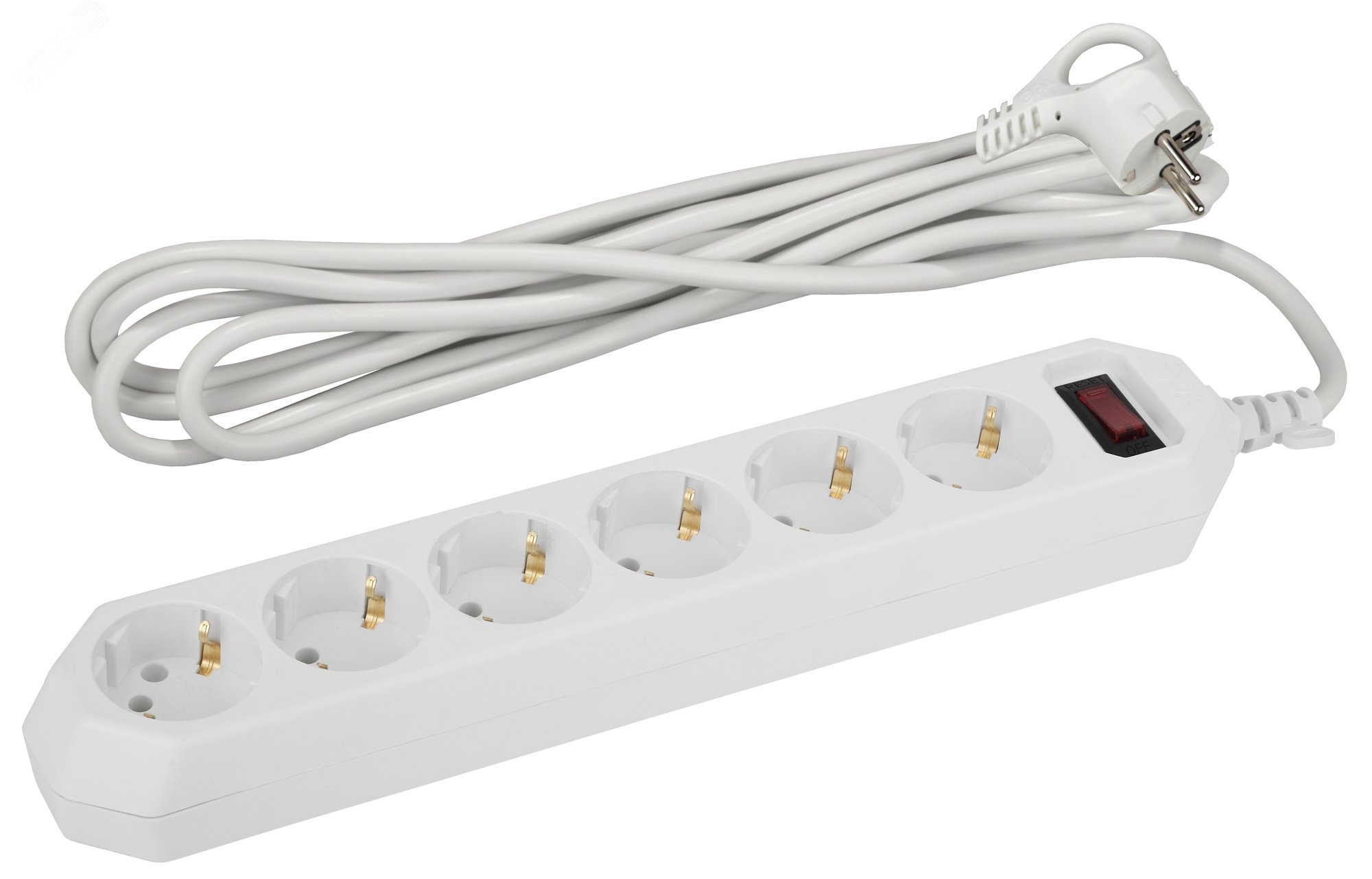 Изображение товара Сетевой фильтр ЭРА USF-6es-1,5m-W с 6 розетками и выключателем