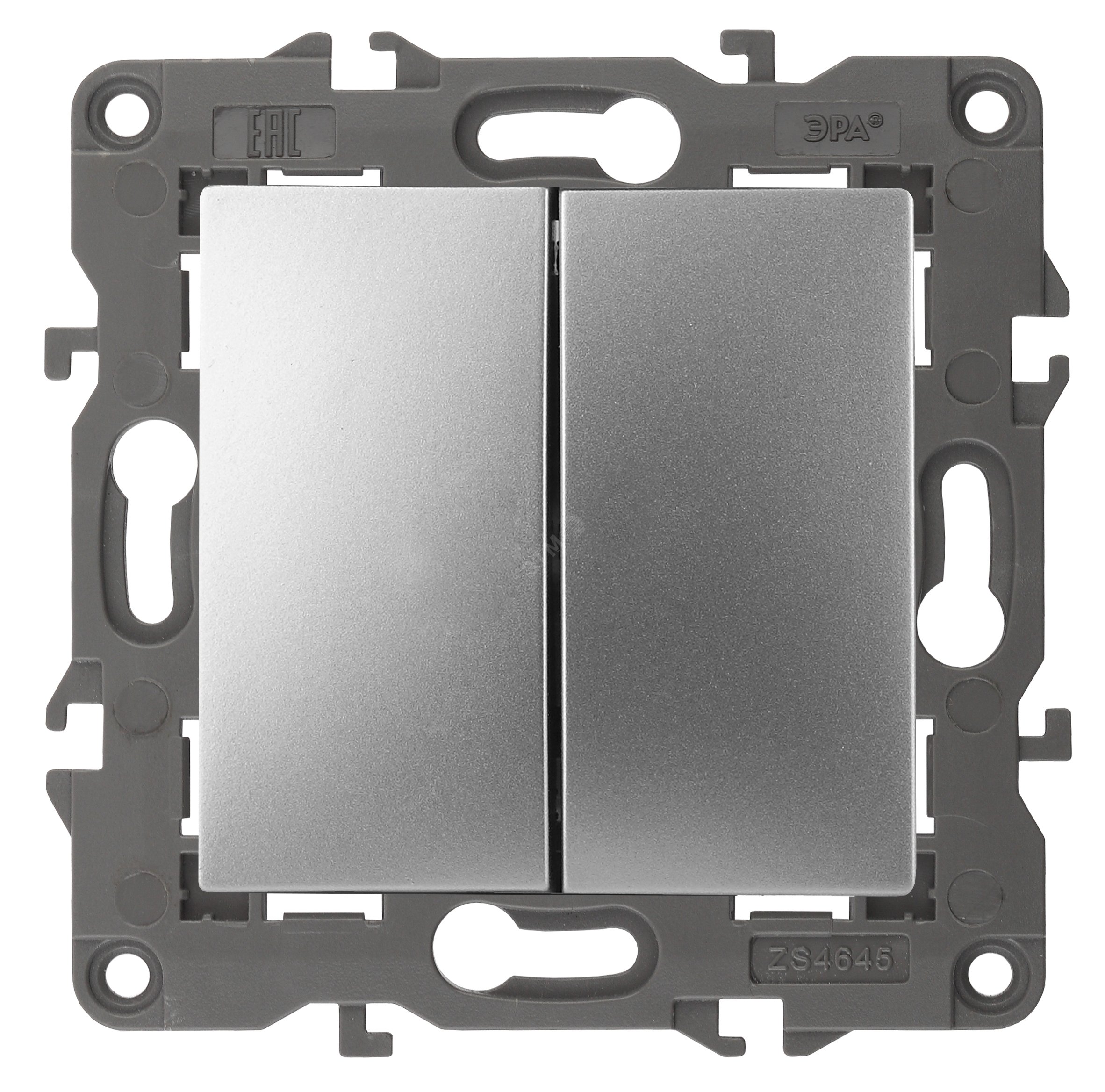 Изображение товара Переключатель двойной 10АХ-250В IP20 Эра Elegance алюминий 14-1106-03