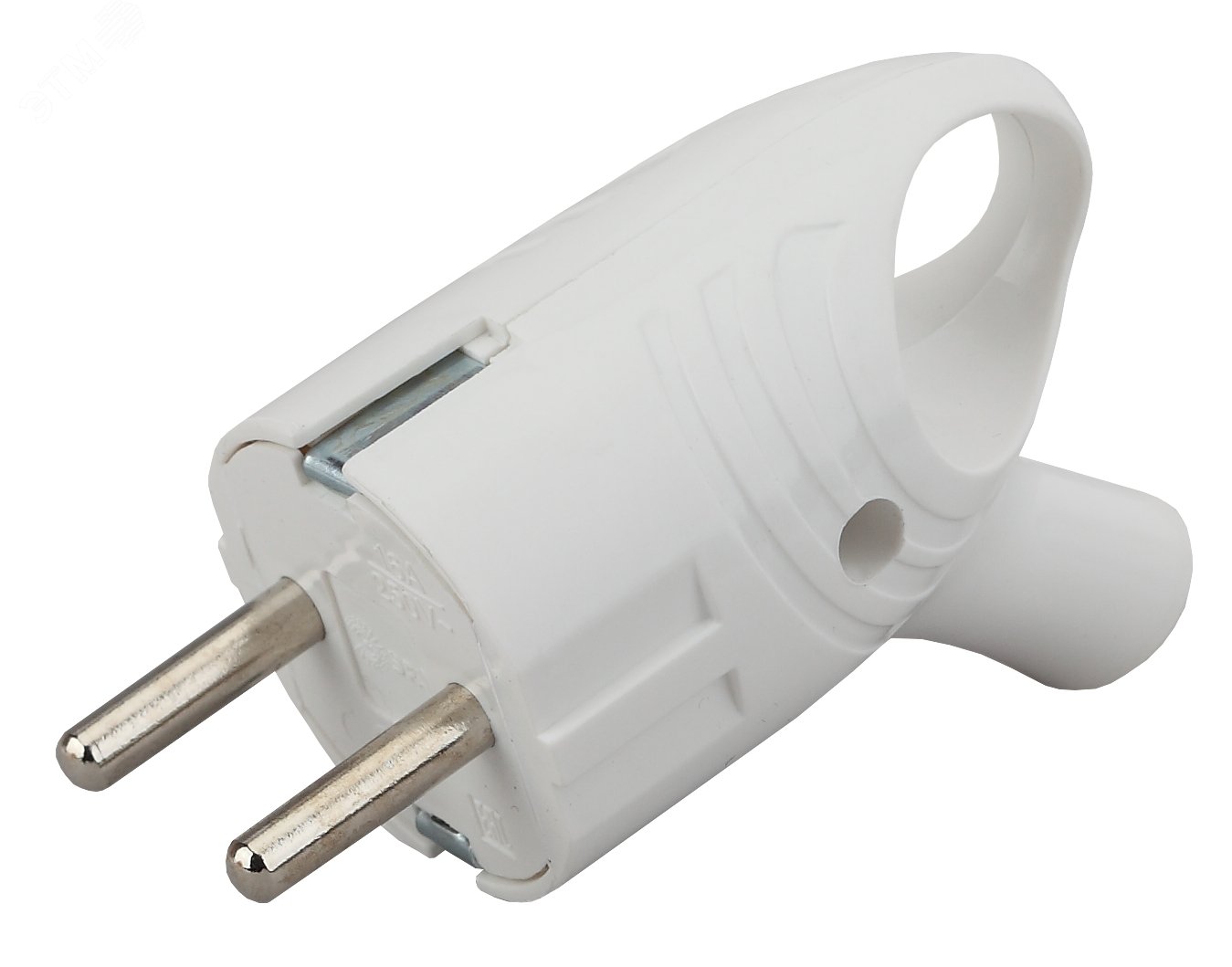 Изображение товара Вилка с заземлением ЭРА Vx4-W угловая с кольцом 16А белая