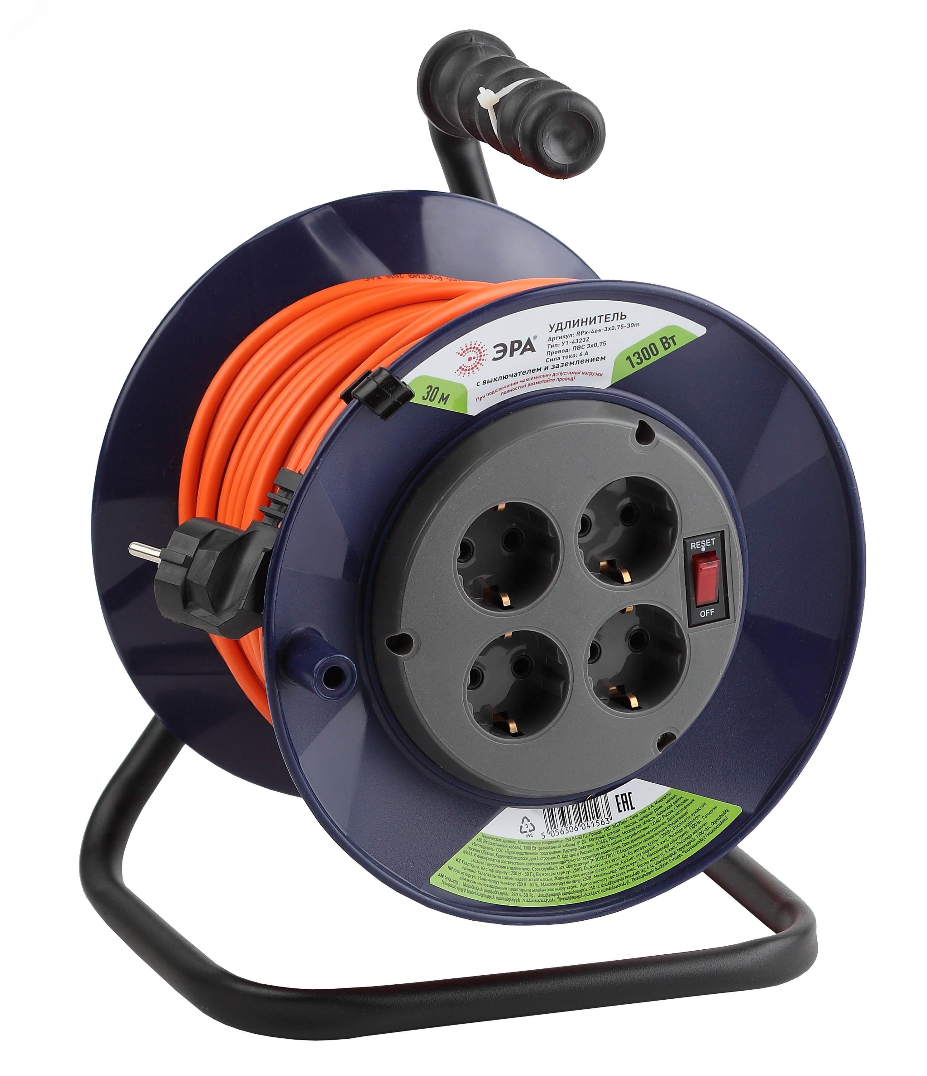 Изображение товара Удлинитель силовой ЭРА RPx-4es-3х0.75-30m с заземлением на пластиковой катушке 4 розетки Изображение товара Удлинитель силовой ЭРА RPx-4es-3х0.75-30m с заземлением на пластиковой катушке 4 розетки