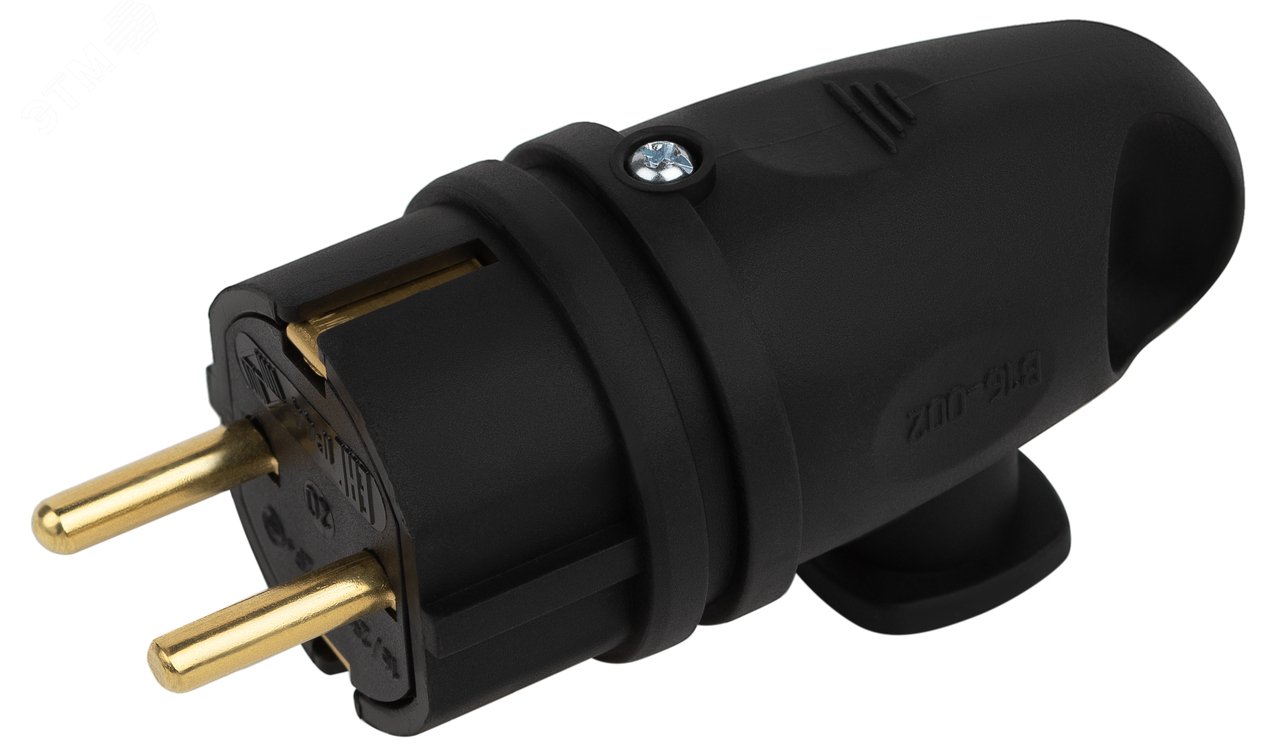 Изображение товара Вилка каучуковая с заземлением 16А IP44 угловая черная ЭРА