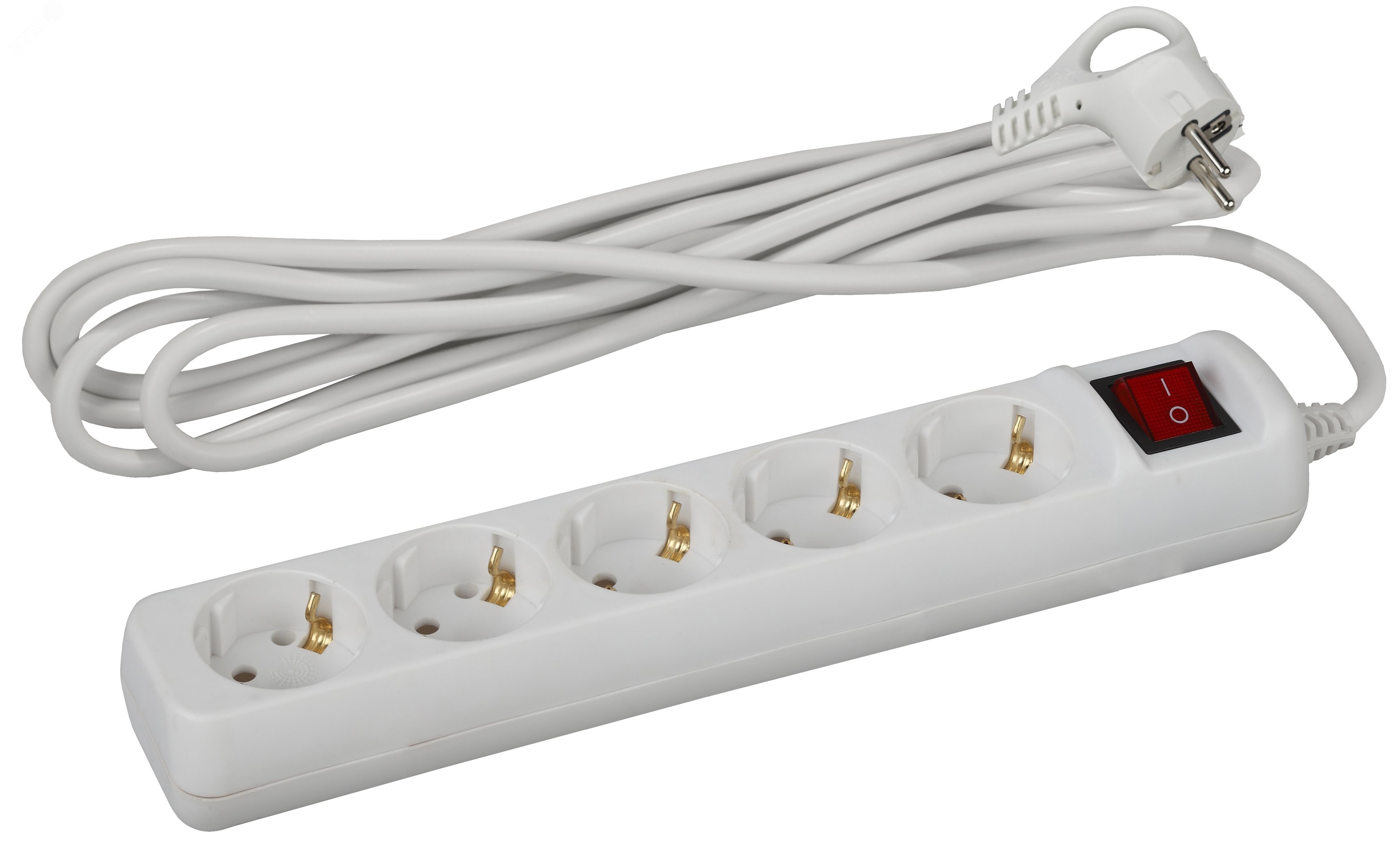 Изображение товара Удлинитель электрический с заземлением 5 розеток 5м ЭРА UX-5es-5m с выключателем