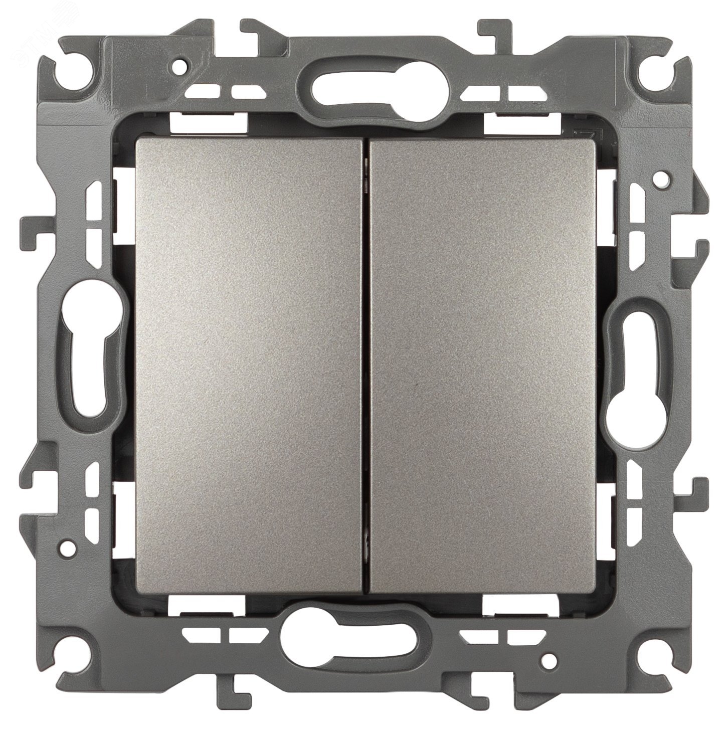 Изображение товара Выключатель двухклавишный скрытого монтажа титан 10А 250В автоматические (безвинтовые) ЭРА 12 12-1104-16 (шт)