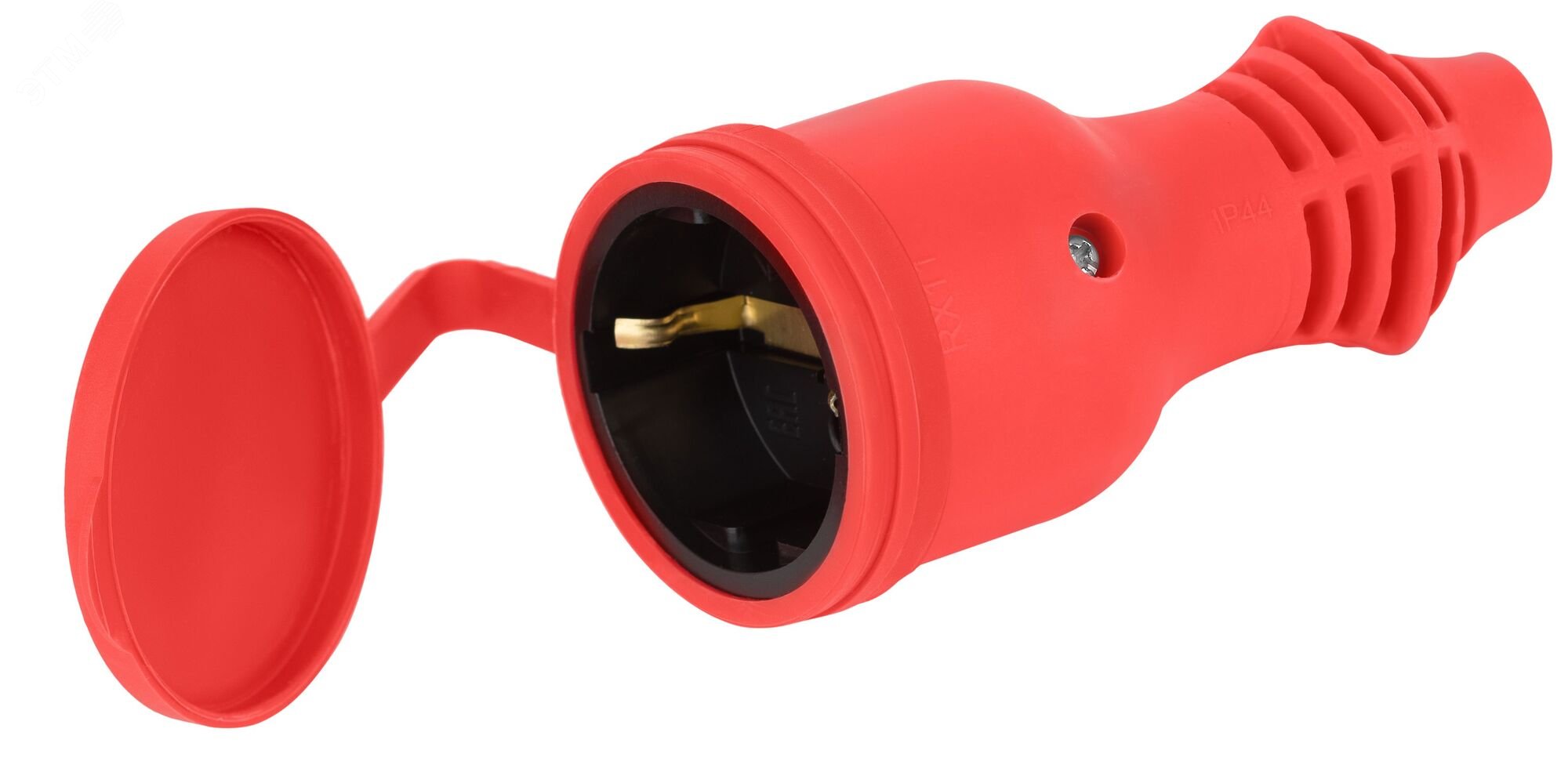 Изображение товара Каучуковая розетка с заземлением IP44 16А красная серия ЭРА RX11-R-IP44