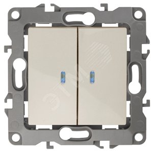 Изображение товара Выключатель двухклавишный скрытого монтажа с подсветкой слоновая кость 10А 250В автоматические (безвинтовые) ЭРА 12 12-1105-02 (шт)