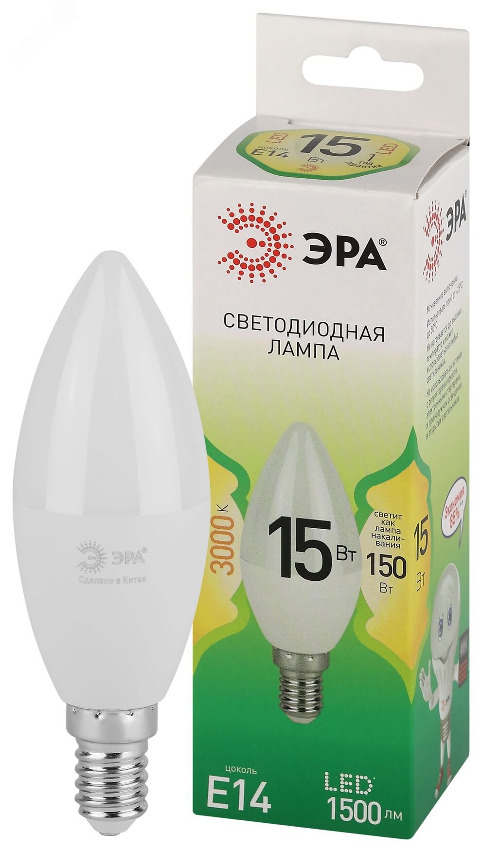 Изображение товара Лампа светодиодная LED 15 Вт 1500Лм 3000К свеча теплый E14 220-240В LED B35-15W-830-E14 Green Line (шт)