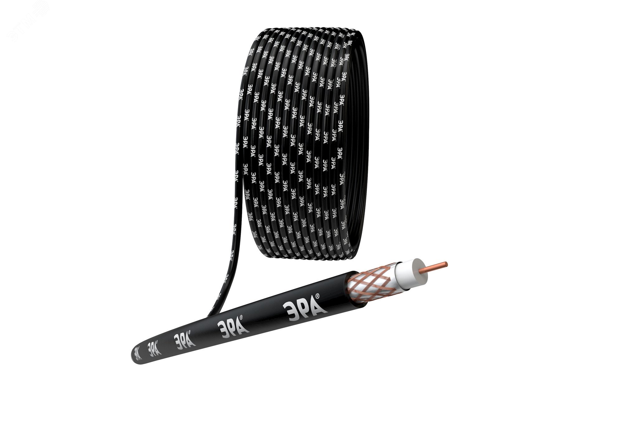 Изображение товара Кабель коаксиальный RG-6U 75 Ом Cu, оплётка Cu 64% PE чёрный 100м R-64-PE100 (м)