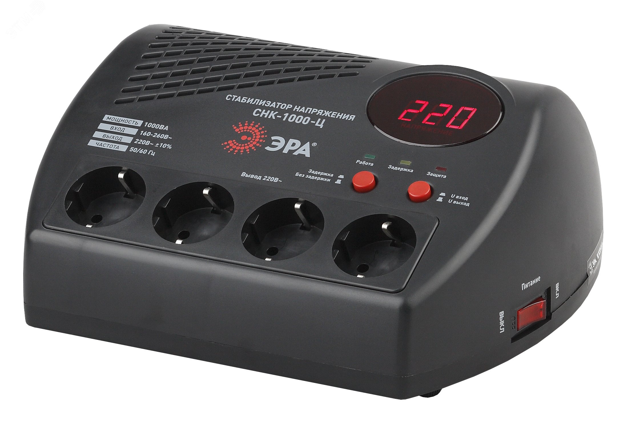 Изображение товара Стабилизатор напряжения СНК-1000-Ц ЭРА 1000ВА компактный с цифровым дисплеем