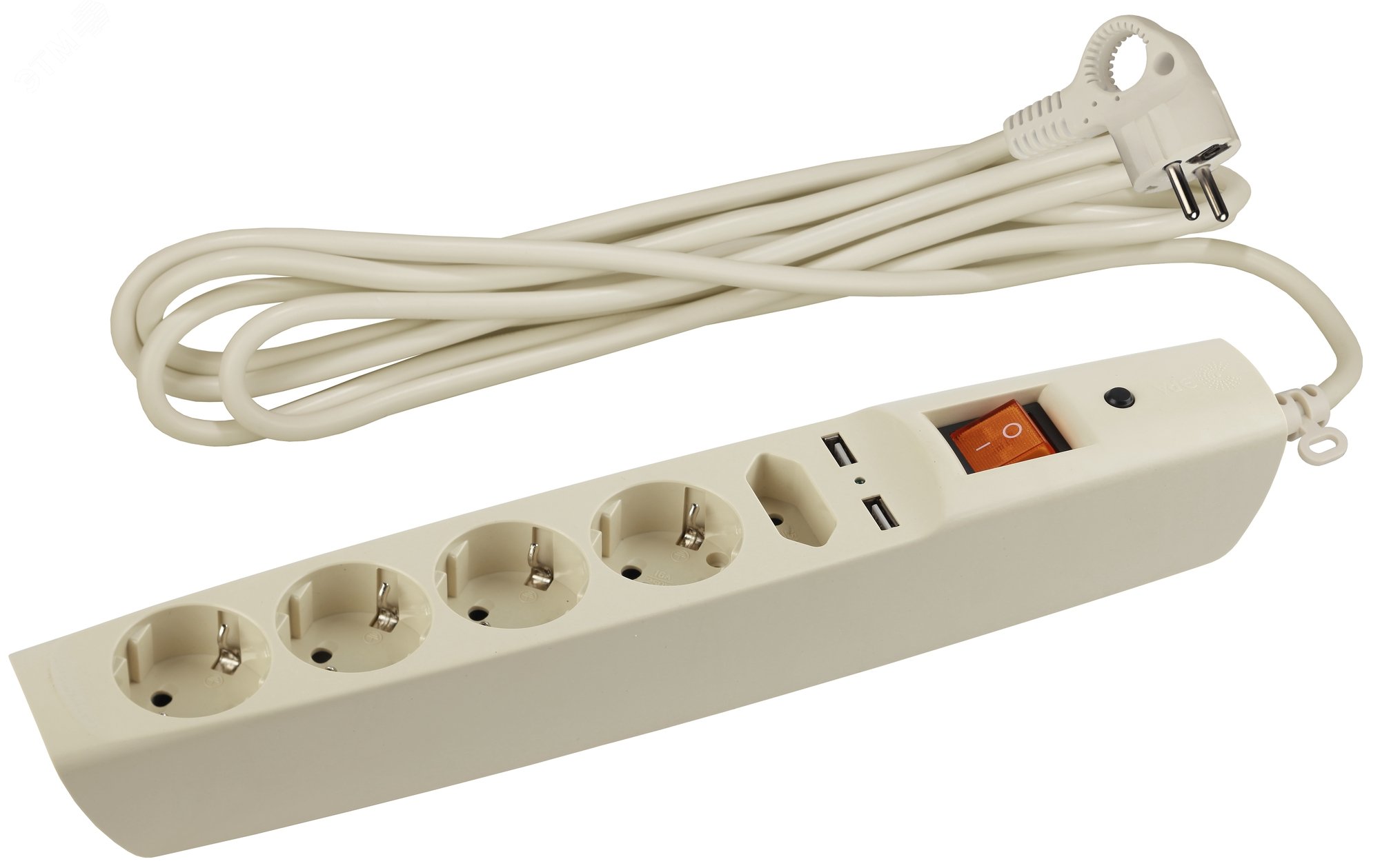 Изображение товара Сетевой фильтр ЭРА SFU-5es-2m-I с защитой и USB-портами 2м бежевый