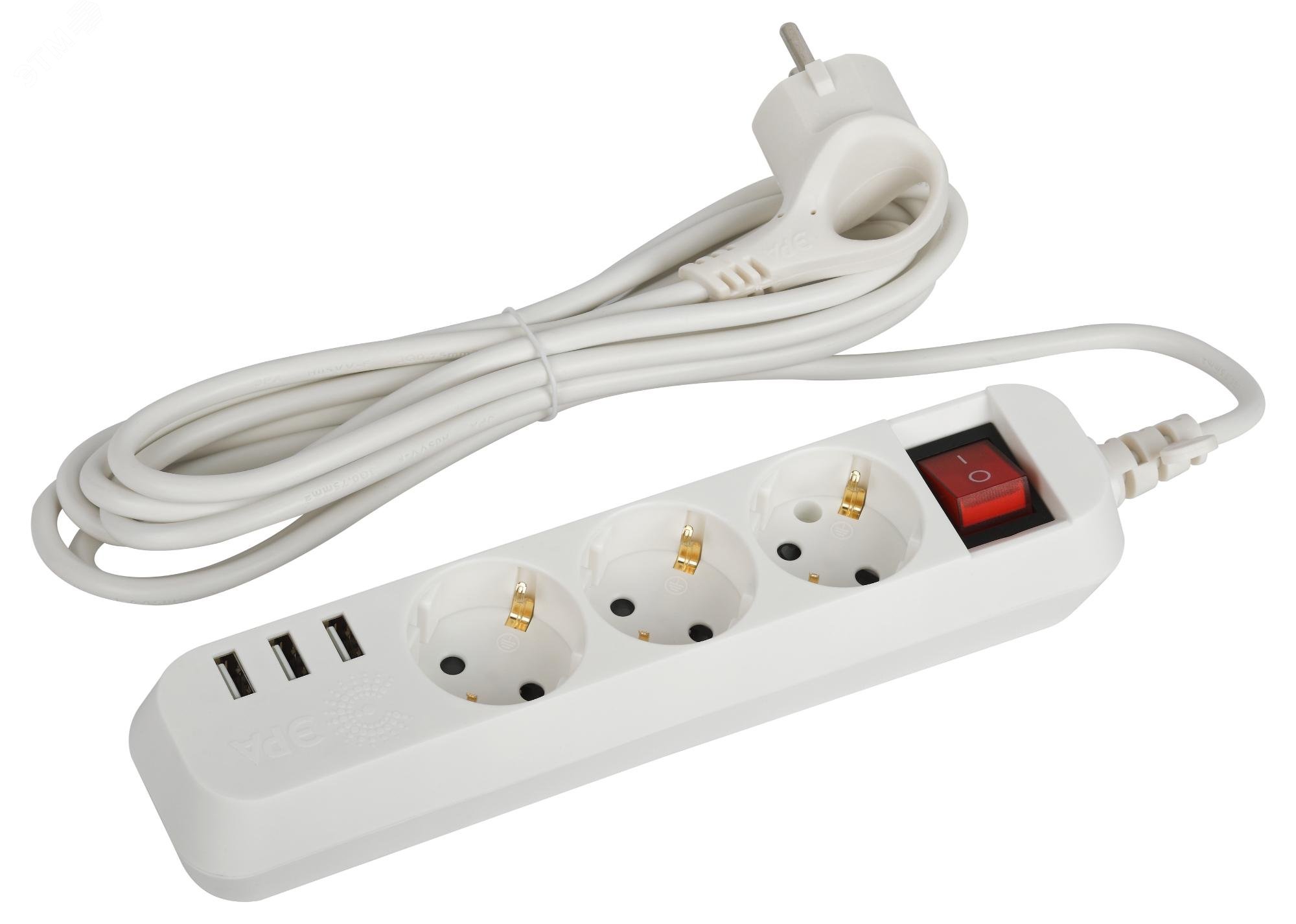 Изображение товара Удлинитель электрический ЭРА U-3es-3m-USB с заземлением и 3 розетками 3м