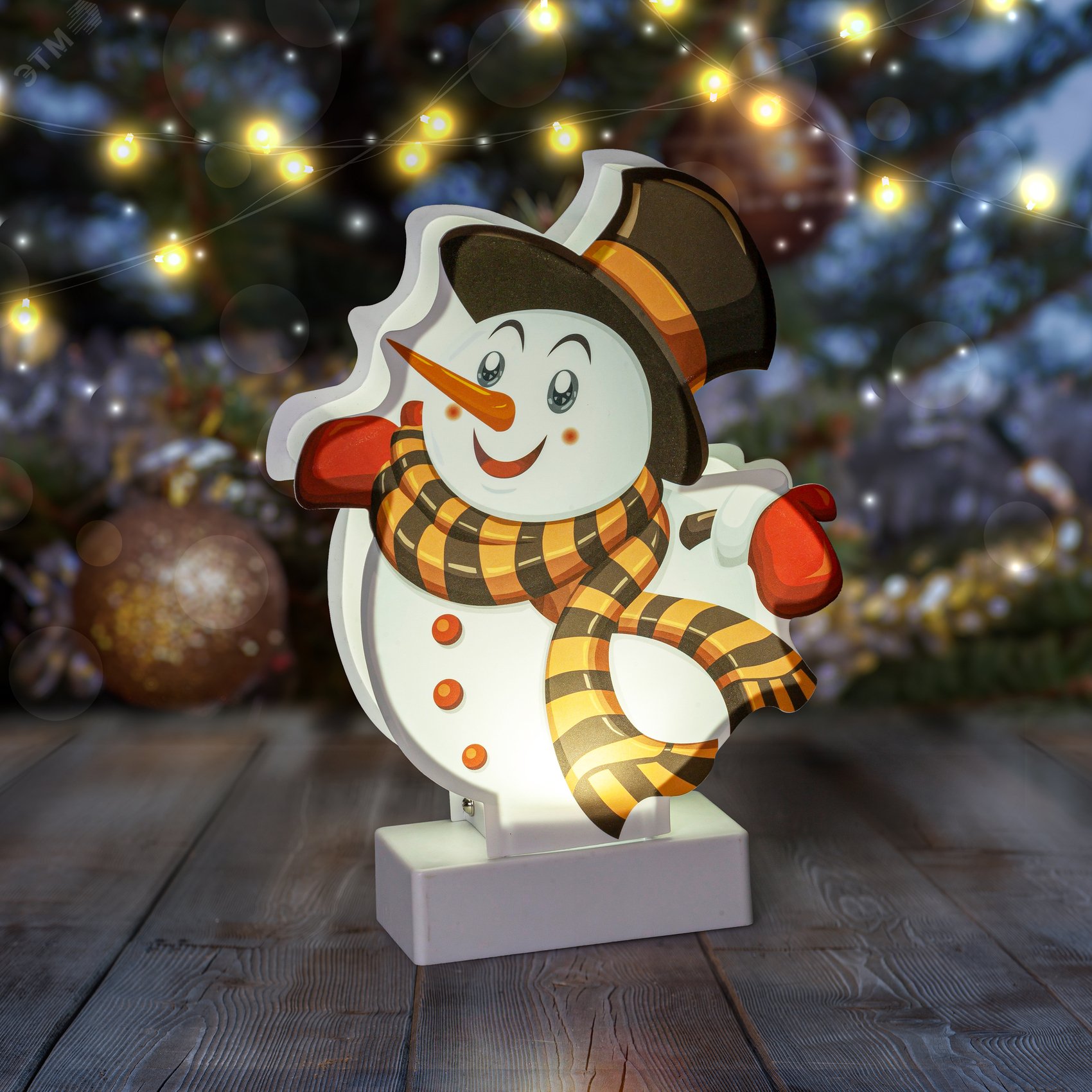 Светильник декоративный новогодний Снеговичок, холодный белый LED, h 24 см, 3*АА, IP20 Б0051932 ЭРА