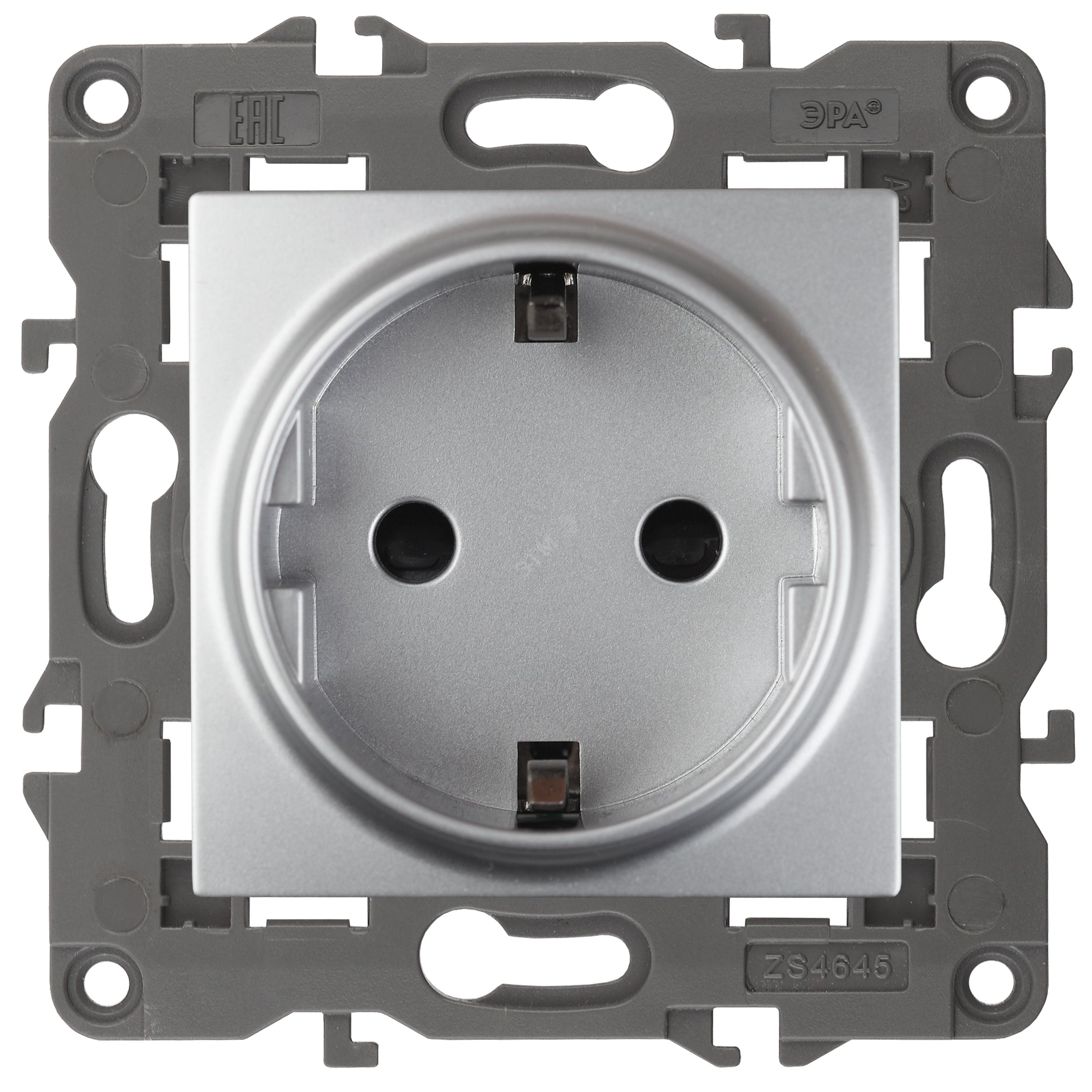 Изображение товара Розетка однофазная скрытого монтажа, в рамку с заземлением со шторками алюминий 16А 250В IP20 автоматические (безвинтовые) зажимы 14-2102-03 Эра Elegance (шт)