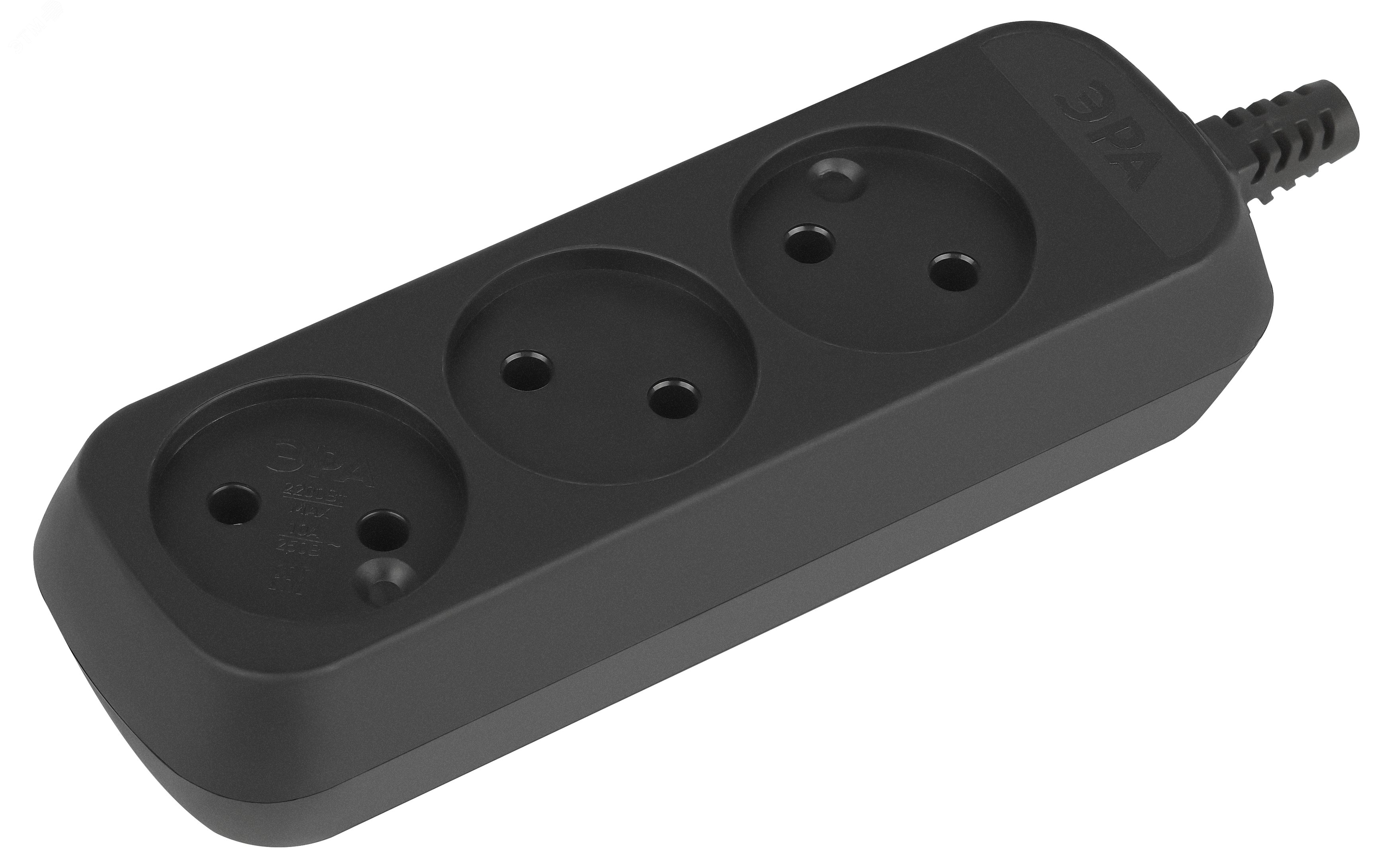 Изображение товара Колодка 3 розетки без заземления черная KX-3-B ЭРА для бытового и промышленного использования