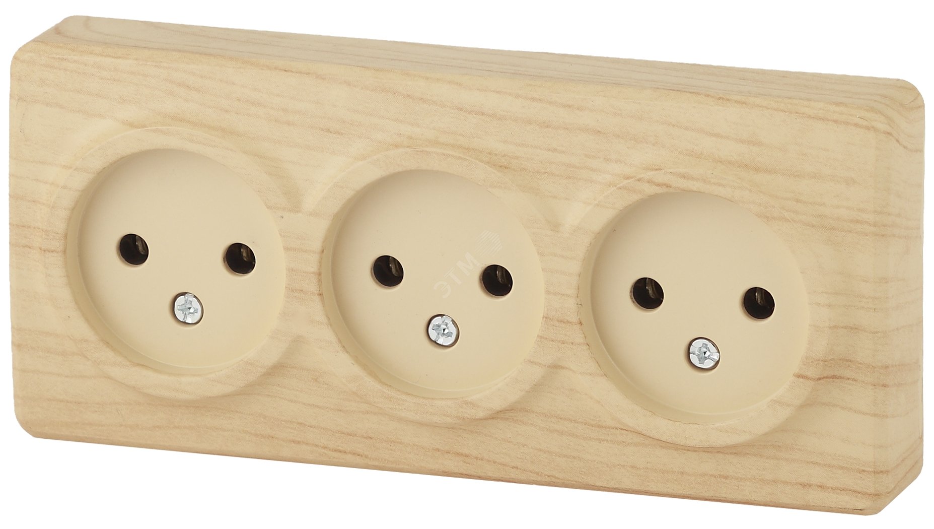 Изображение товара Розетка однофазная тройная наружная (открытой установки) без шторок сосна 16А 250В IP20 винтовые клеммы 11-2207-11 Эра Эксперт (шт)