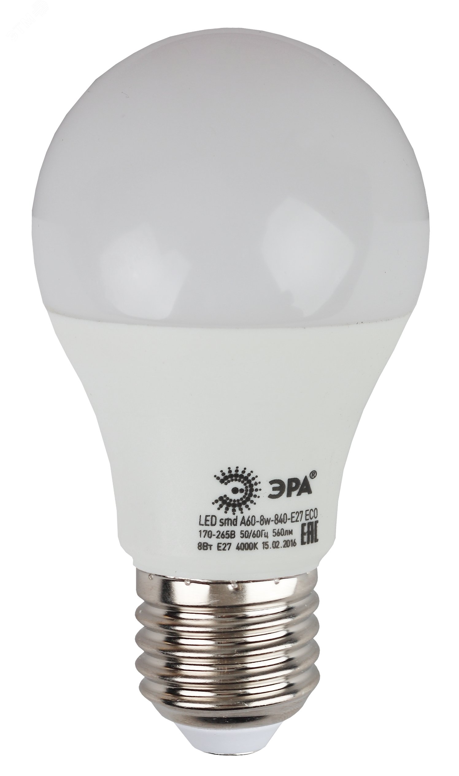 Лампа светодиодная ECO LED A60-8W-840-E27 (диод, груша, 8Вт, нейтр, E27) (10/100/1200) Б0019067 ЭРА - превью