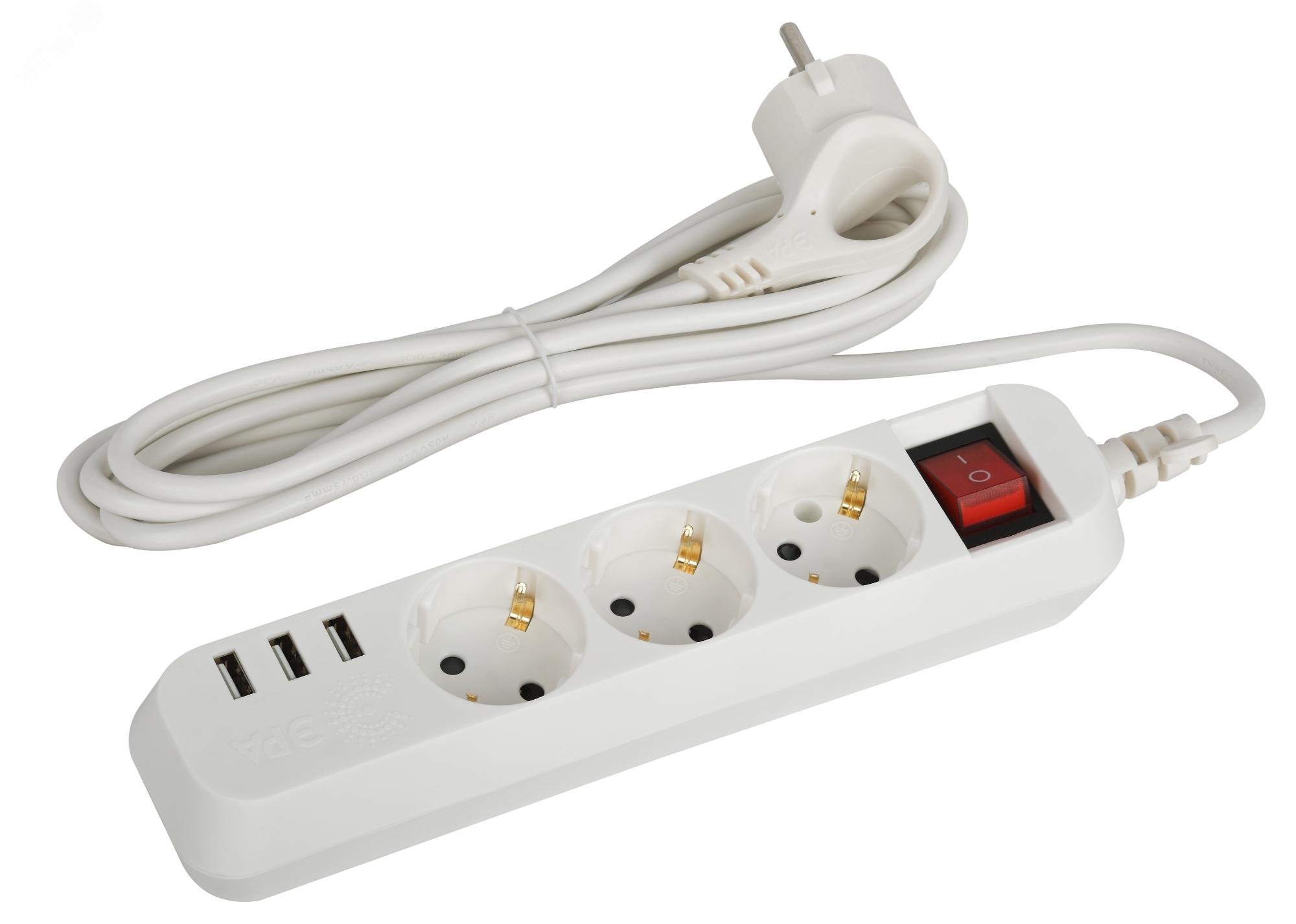 Изображение товара Удлинитель электрический ЭРА U-3es-1,5м с USB заземлением и выключателем