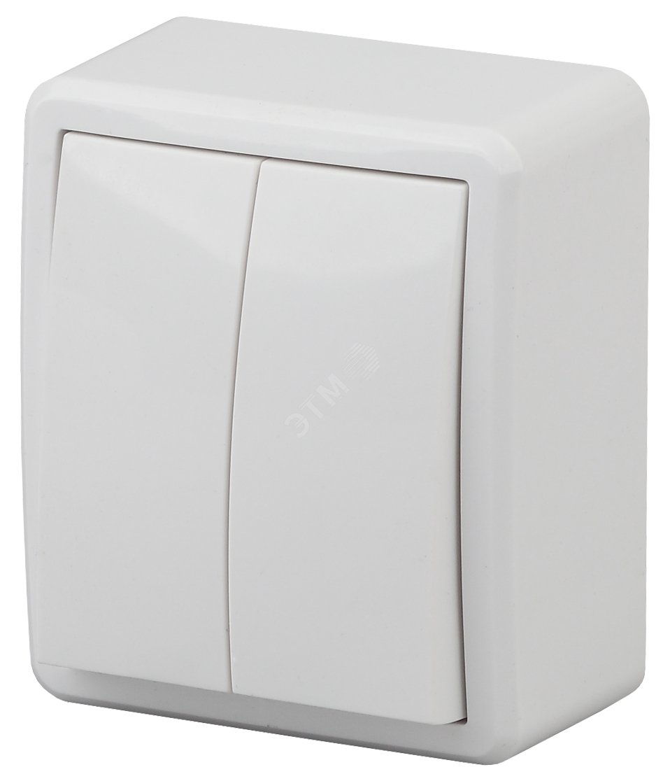 Изображение товара Выключатель двухклавишный наружный (открытой установки) с подсветкой IP20 белый 10А 250В винтовые зажимы ЭРА Эксперт 11-1205-01 (шт)