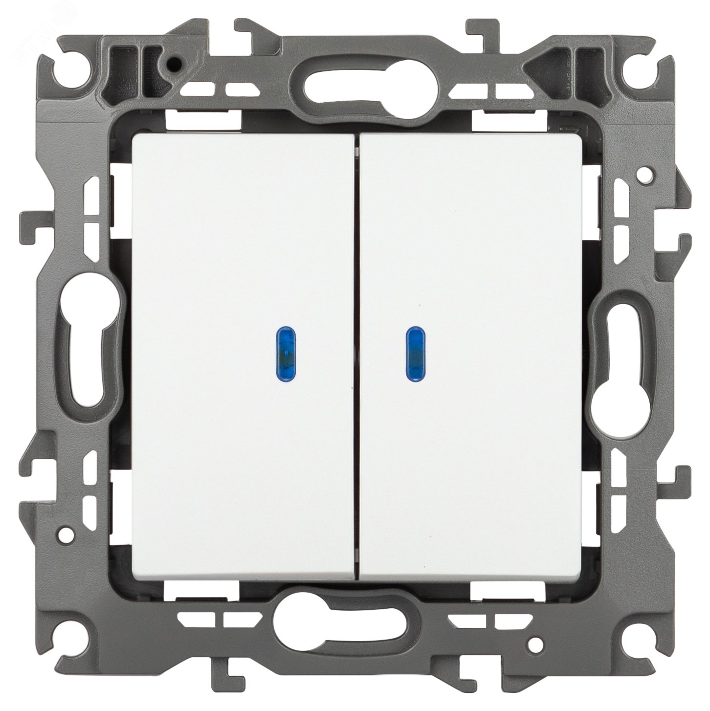 Изображение товара Выключатель двухклавишный скрытого монтажа с подсветкой белый матовый 10А 250В автоматические (безвинтовые) ЭРА 12 12-1105-01М (шт)