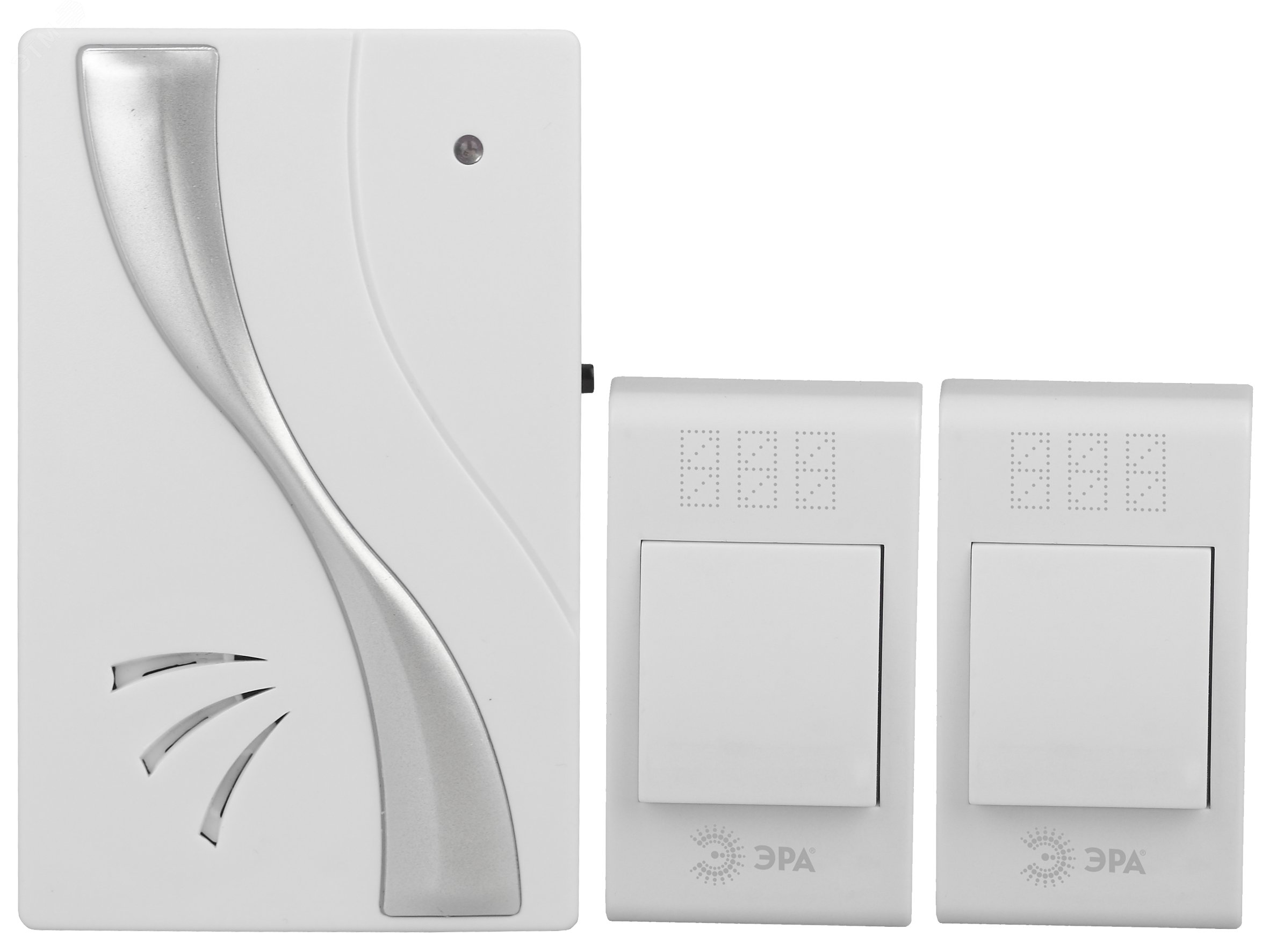 Изображение товара Беспроводной дверной звонок ЭРА TWIN-B 32 мелодии IP20 бело-серебристый