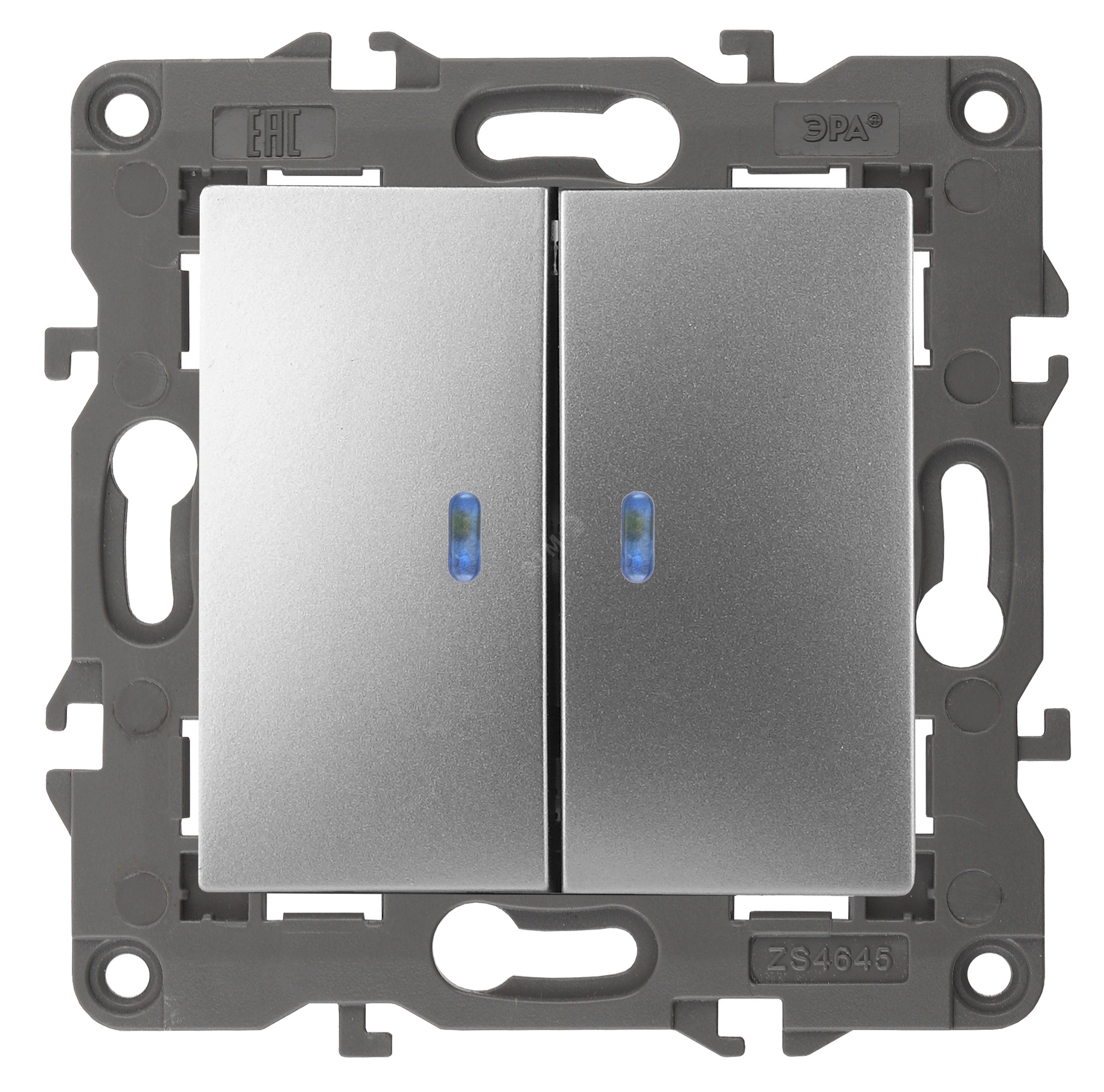 Изображение товара Двухклавишный выключатель с подсветкой серии Эра Elegance алюминий 14-1105-03