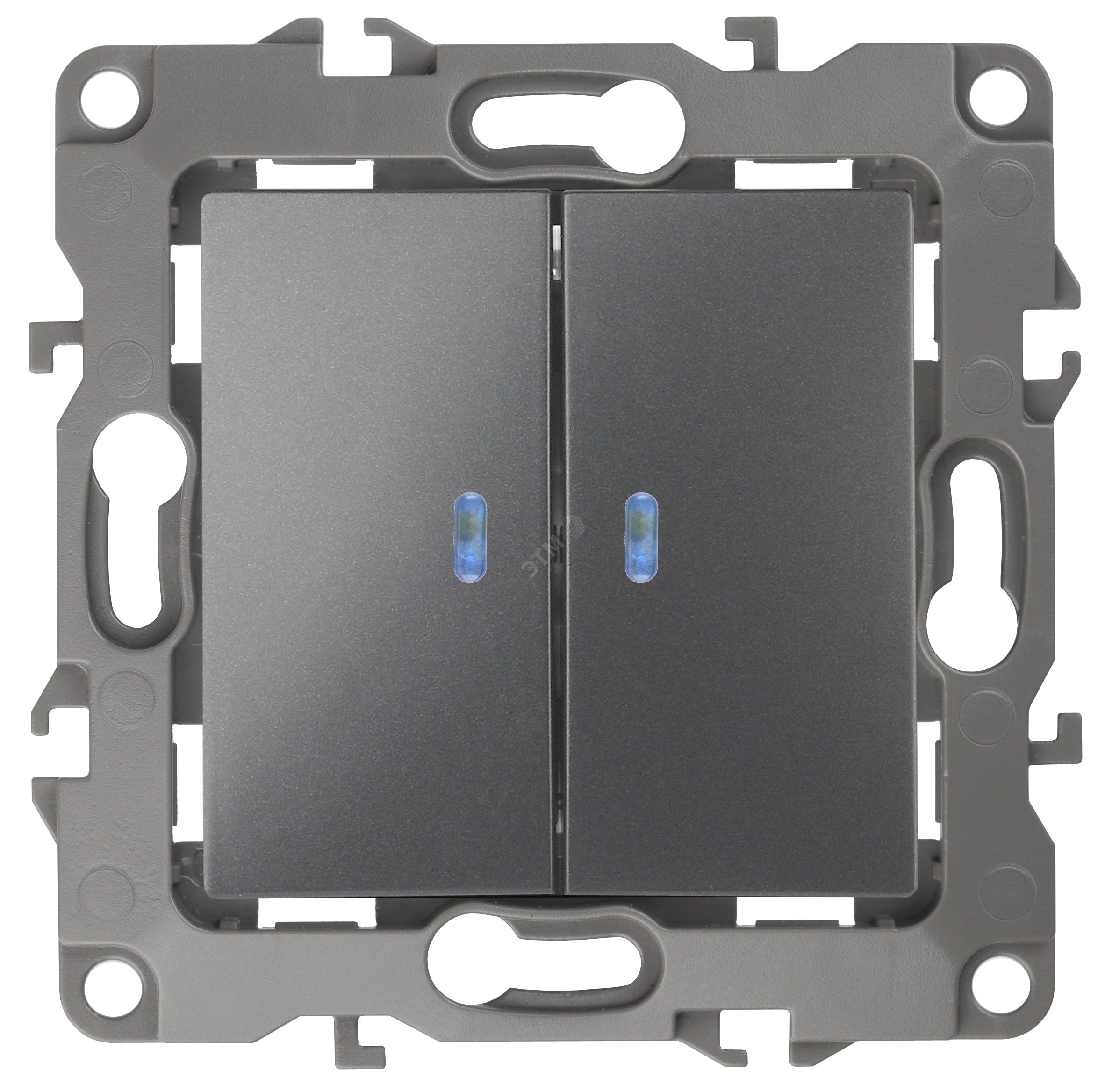 Изображение товара Выключатель двухклавишный скрытого монтажа с подсветкой графит 10А 250В автоматические (безвинтовые) ЭРА 12 12-1105-12 (шт)