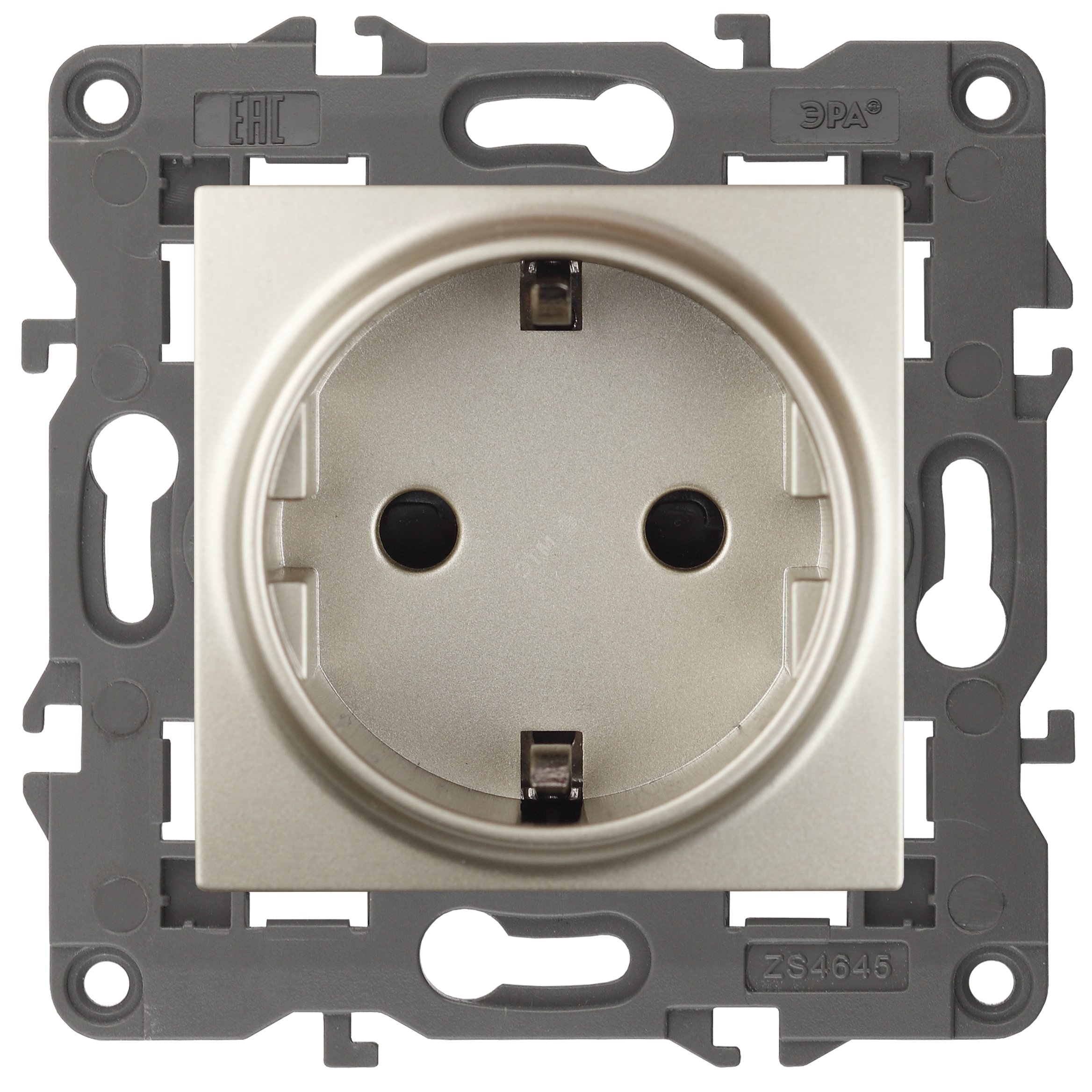 Изображение товара Однофазная розетка скрытого монтажа с заземлением и шторками Эра Elegance шампань 16А 220-250В IP20