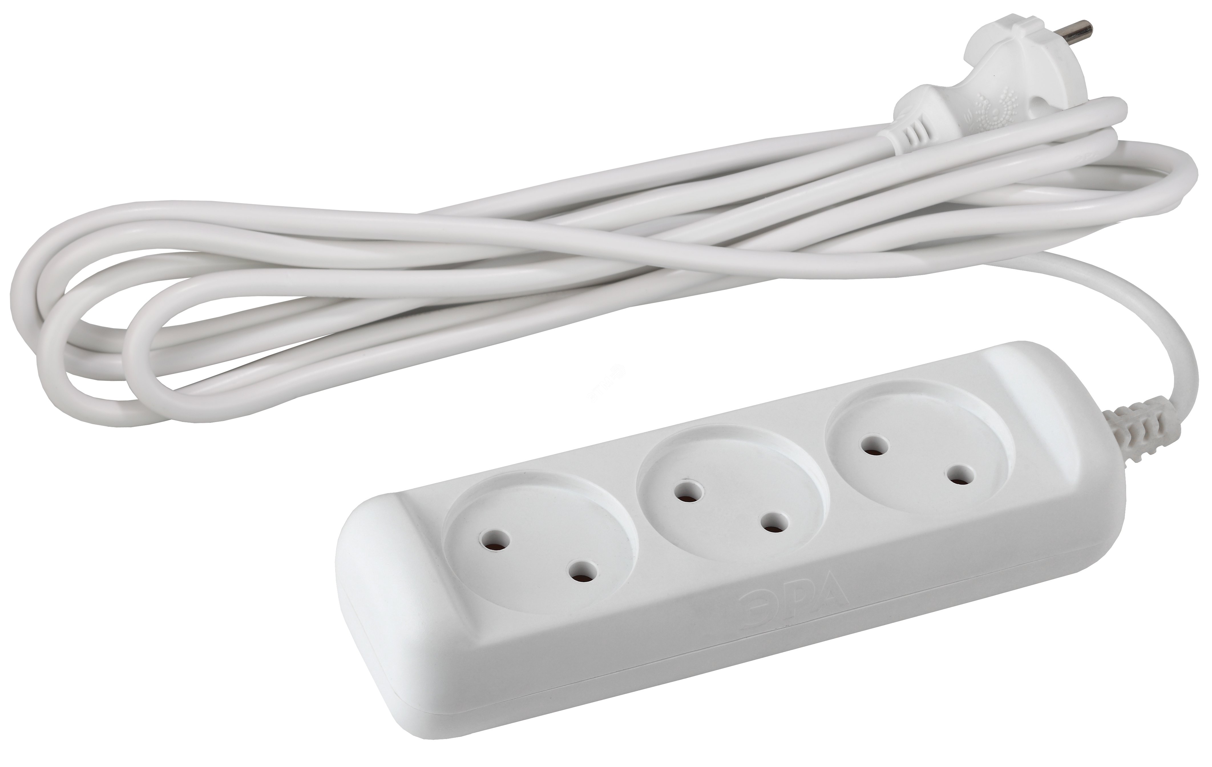 Изображение товара Удлинитель без заземления 3 розетки 5м ПВС 10А ЭРА U-3-5m-2x1