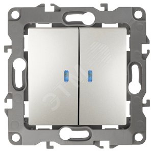 Изображение товара Выключатель двухклавишный скрытого монтажа с подсветкой перламутр 10А 250В автоматические (безвинтовые) ЭРА 12 12-1105-15 (шт)