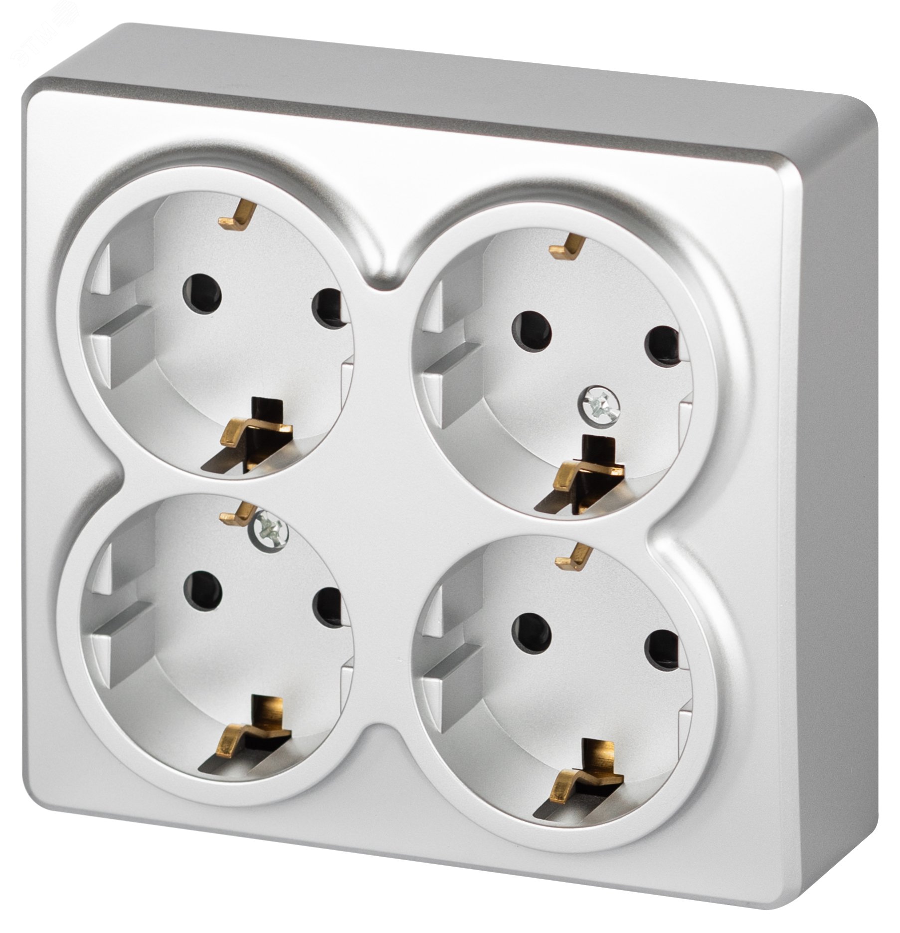 Изображение товара Розетка четырехместная с заземлением 16А IP20 алюминий Эра Эксперт 11-2211-03