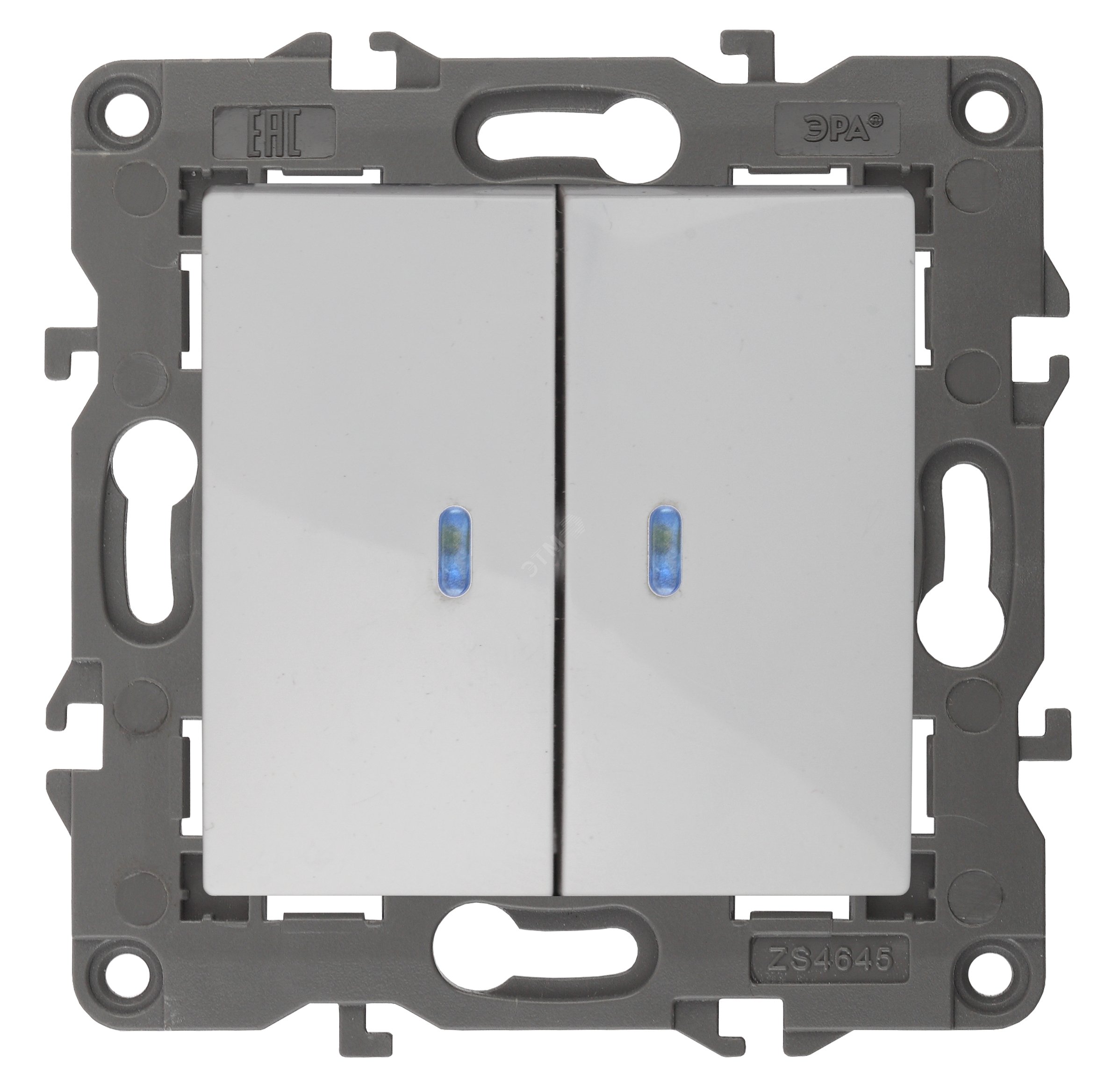 Изображение товара Выключатель двухклавишный, в рамку (скрытого монтажа) с подсветкой белый 10А 250В автоматические (безвинтовые) зажимы ЭРА Elegance 14-1105-01 (шт)