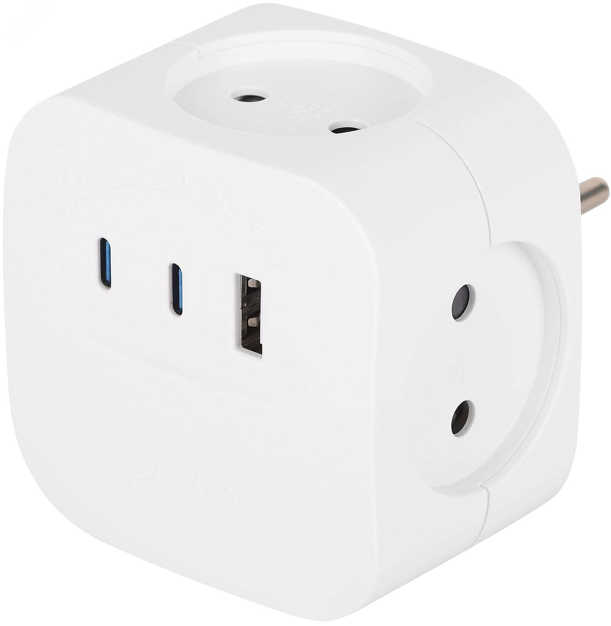 Изображение товара Разветвитель электрический 10А 4 розетки + 3 USB A+C со шторками белый SP-4-3USBAC-W (шт)