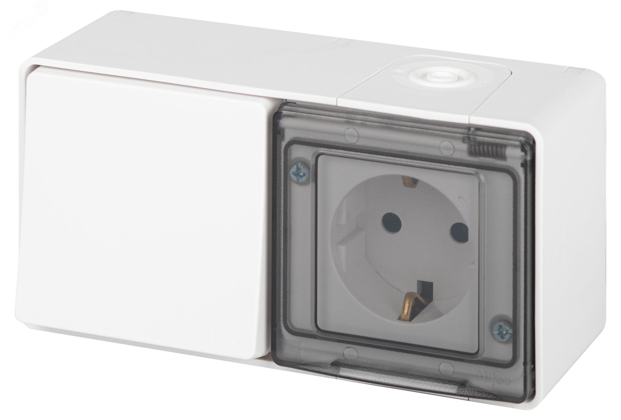 Изображение товара Блок розетка с выключателем IP55, 16А, 250В, белый серия Эра Эксперт