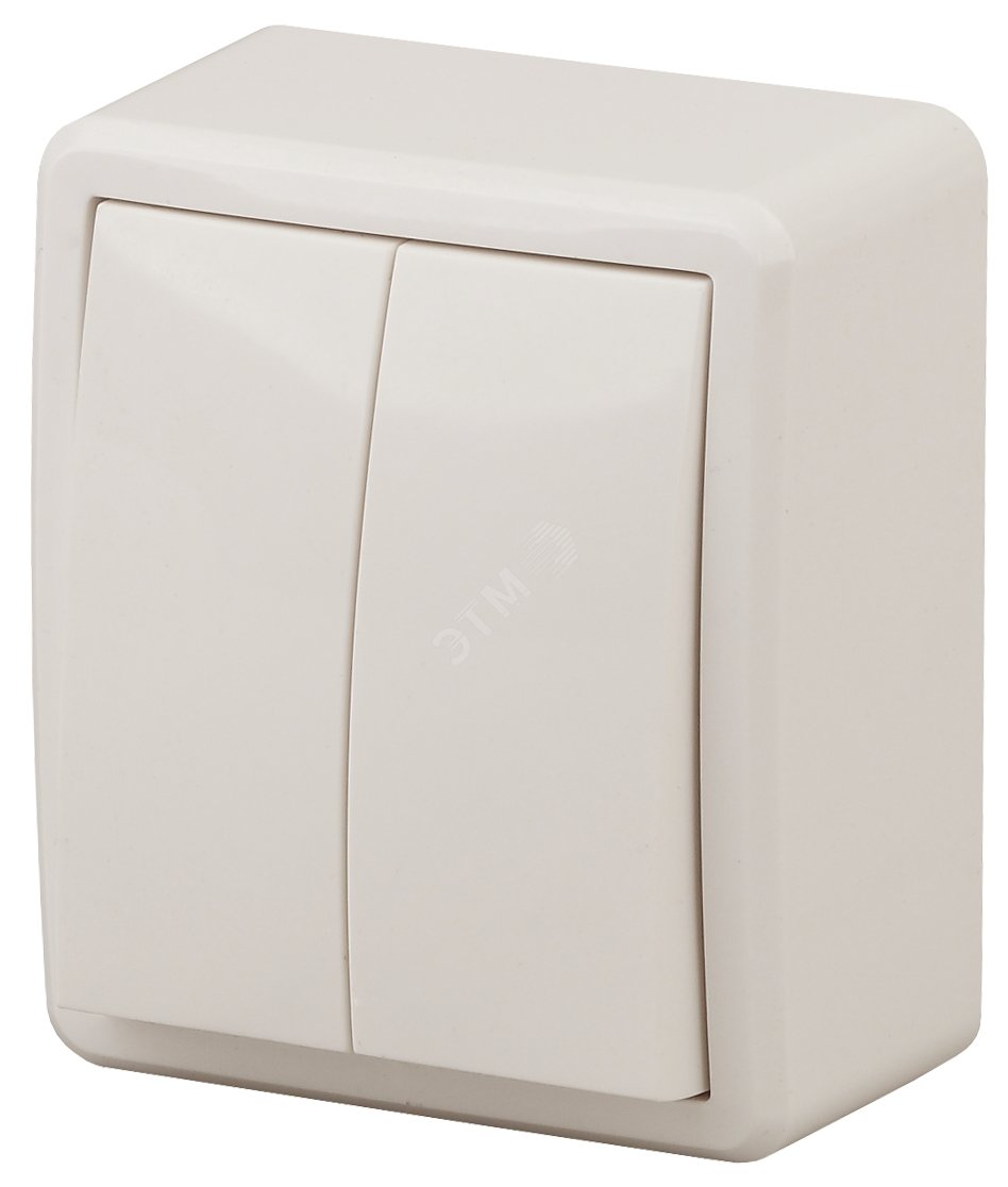 Изображение товара Двухклавишный наружный выключатель IP20 слоновая кость 10А 250В ЭРА Эксперт