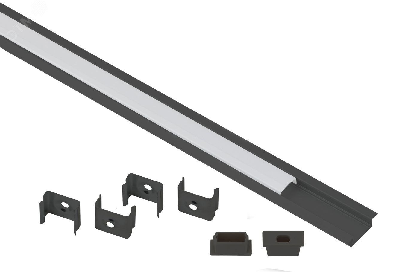 Изображение товара Комплект с врезным анодированным профилем 2206B 22х6мм 2м черный для светодиодной ленты