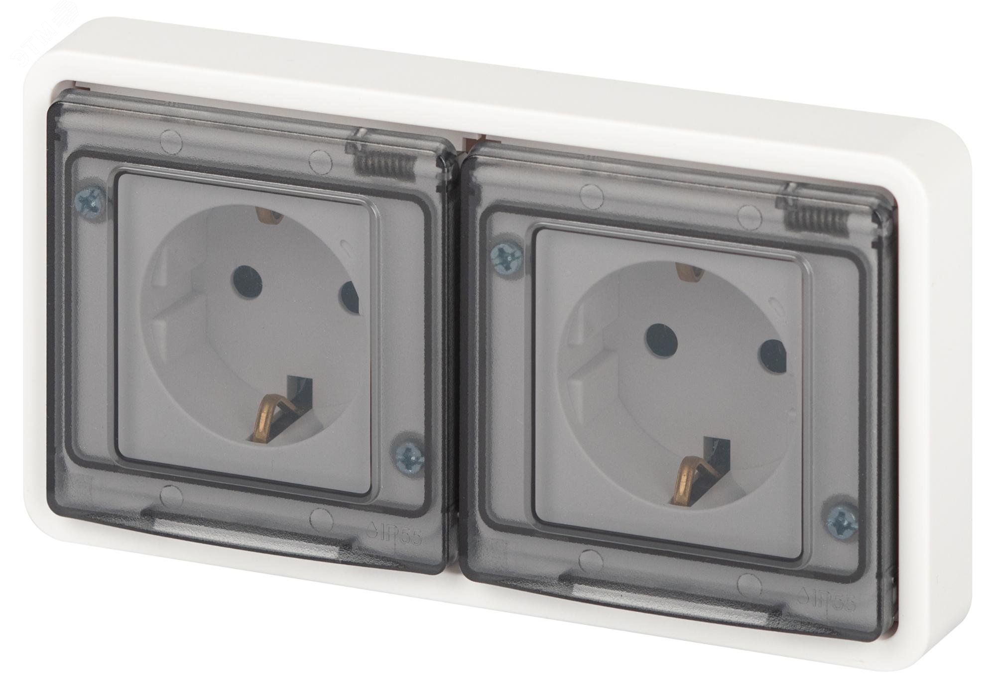 Изображение товара Розетка двойная скрытого монтажа IP55 Эра Эксперт белая 16А 250В винтовые клеммы